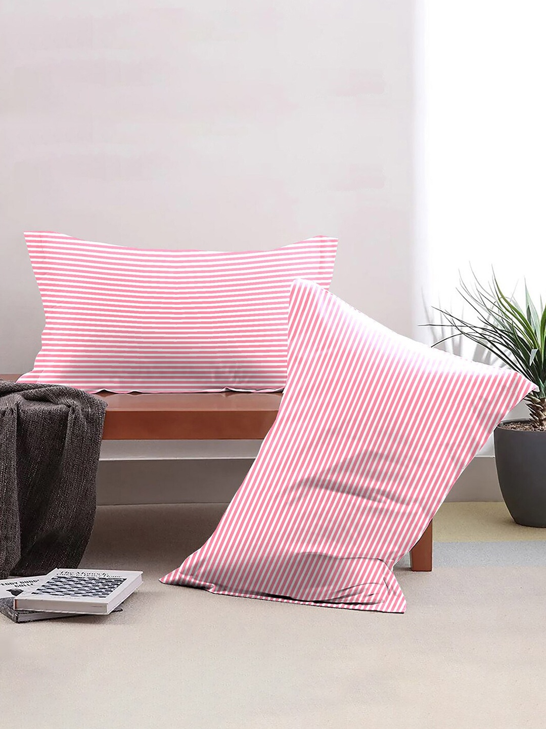 

MYTRIDENT Pink 2 Pieces Printed Pure Cotton Rectangle Pillow Covers
