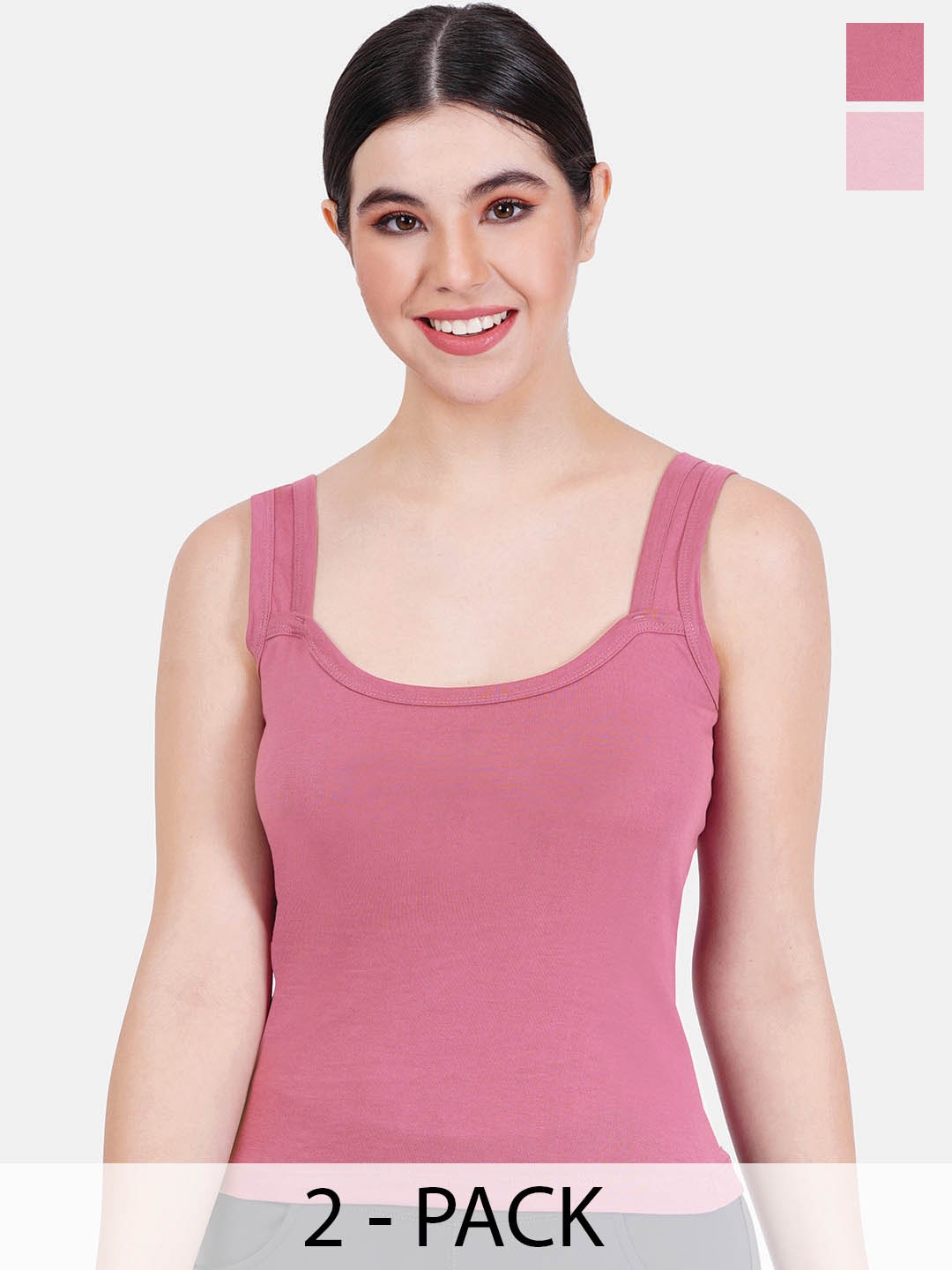 

Reveira Pack Of 2 Non Padded Camisoles, Pink