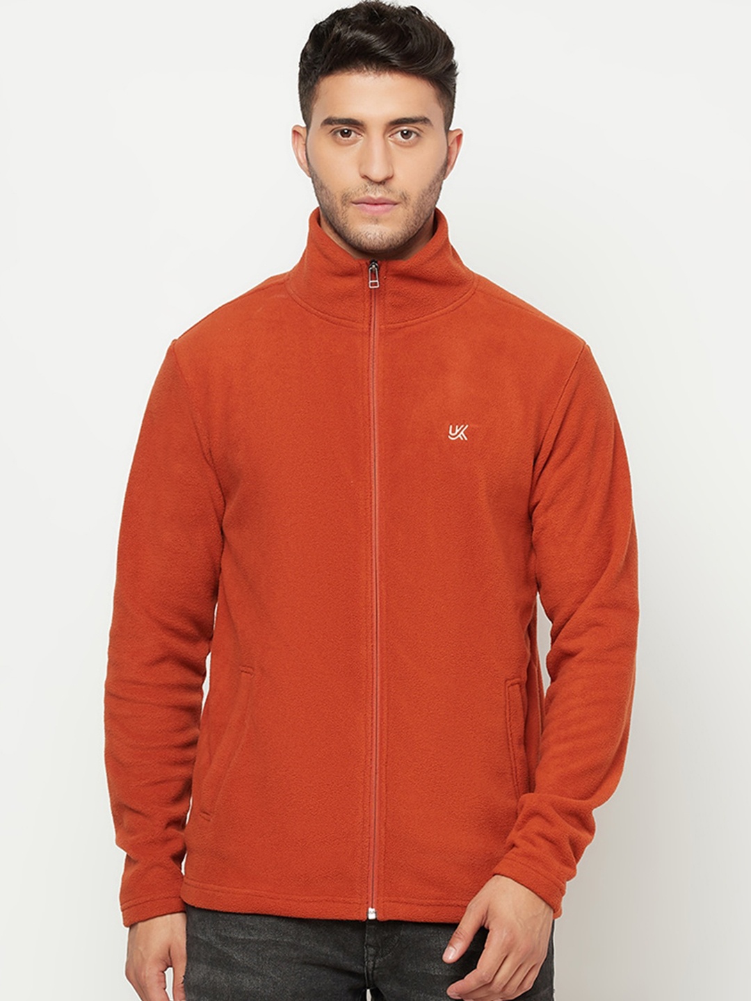 

URKNIT Mock Collar Fleece Lightweight Sporty Jacket, Orange