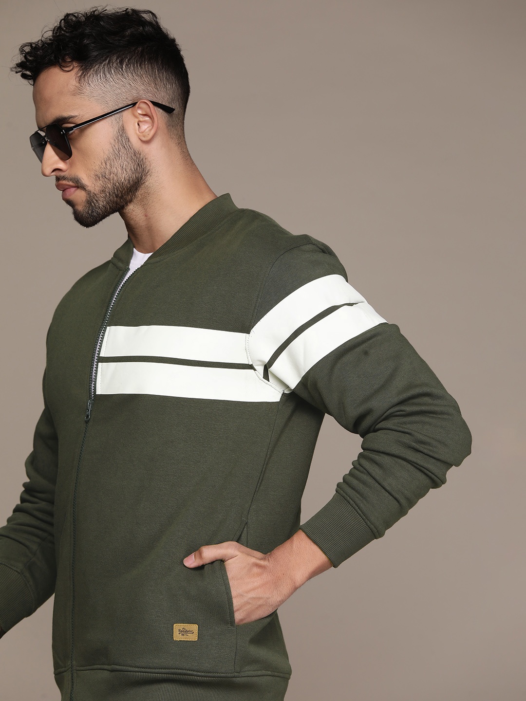 

The Roadster Lifestyle Co. Stand Collar Striped Zip Sweatshirt, Olive