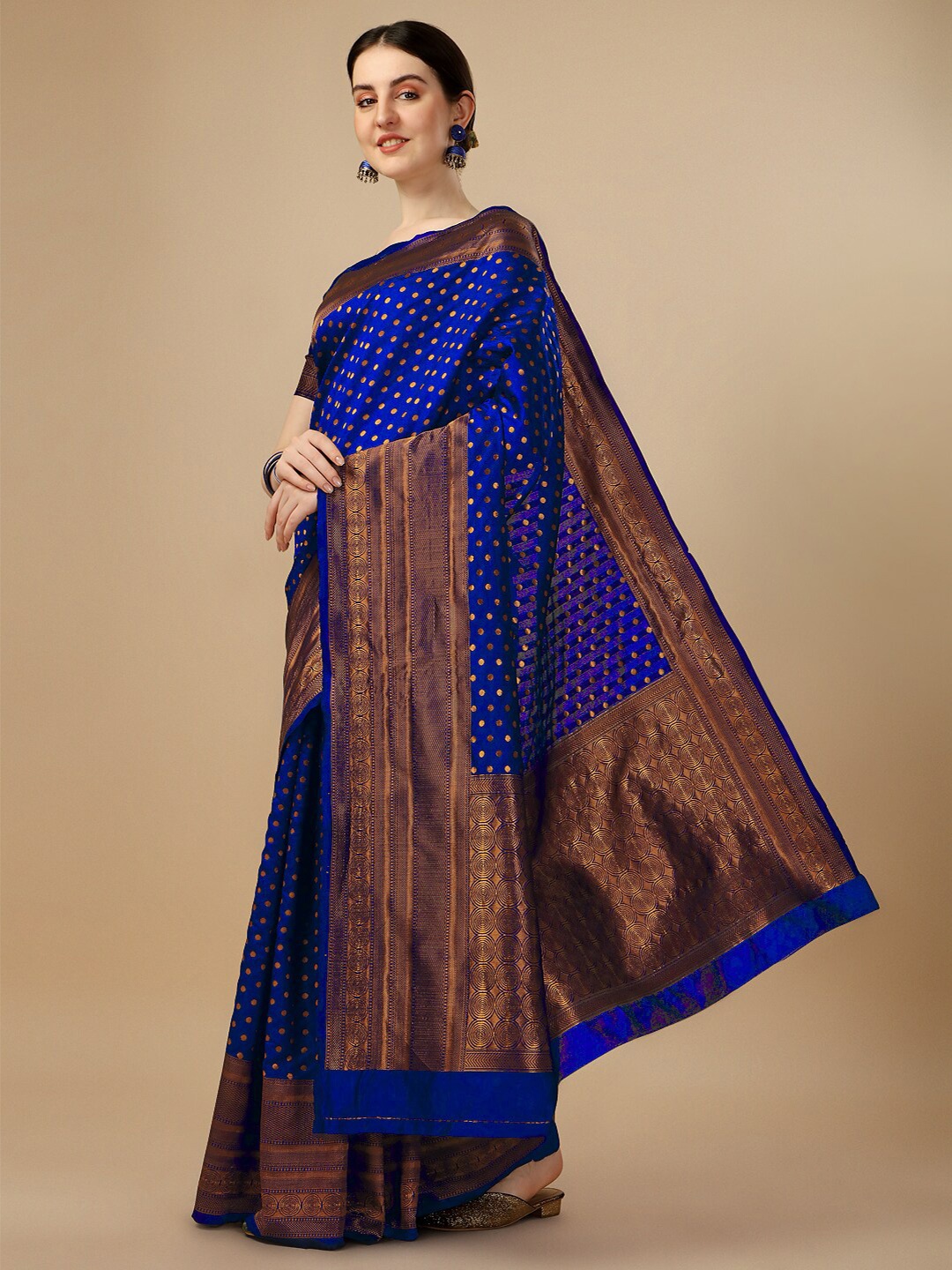 

Ashiya Fab Woven Design Ethnic Motifs Zari Kanjeevaram Saree, Navy blue