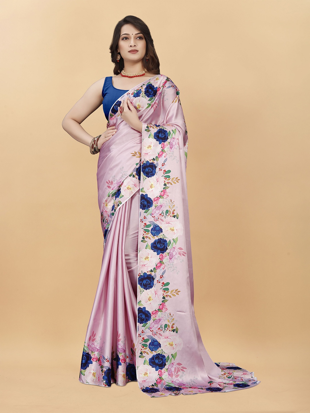 

DIVASTRI Floral Satin Banarasi Saree, Purple