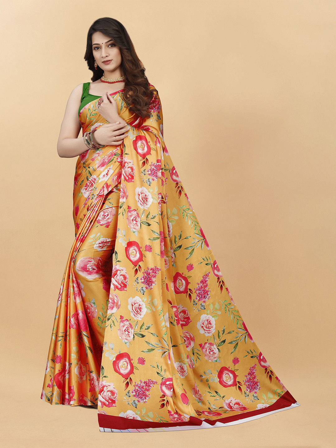 

DIVASTRI Floral Satin Banarasi Saree, Orange