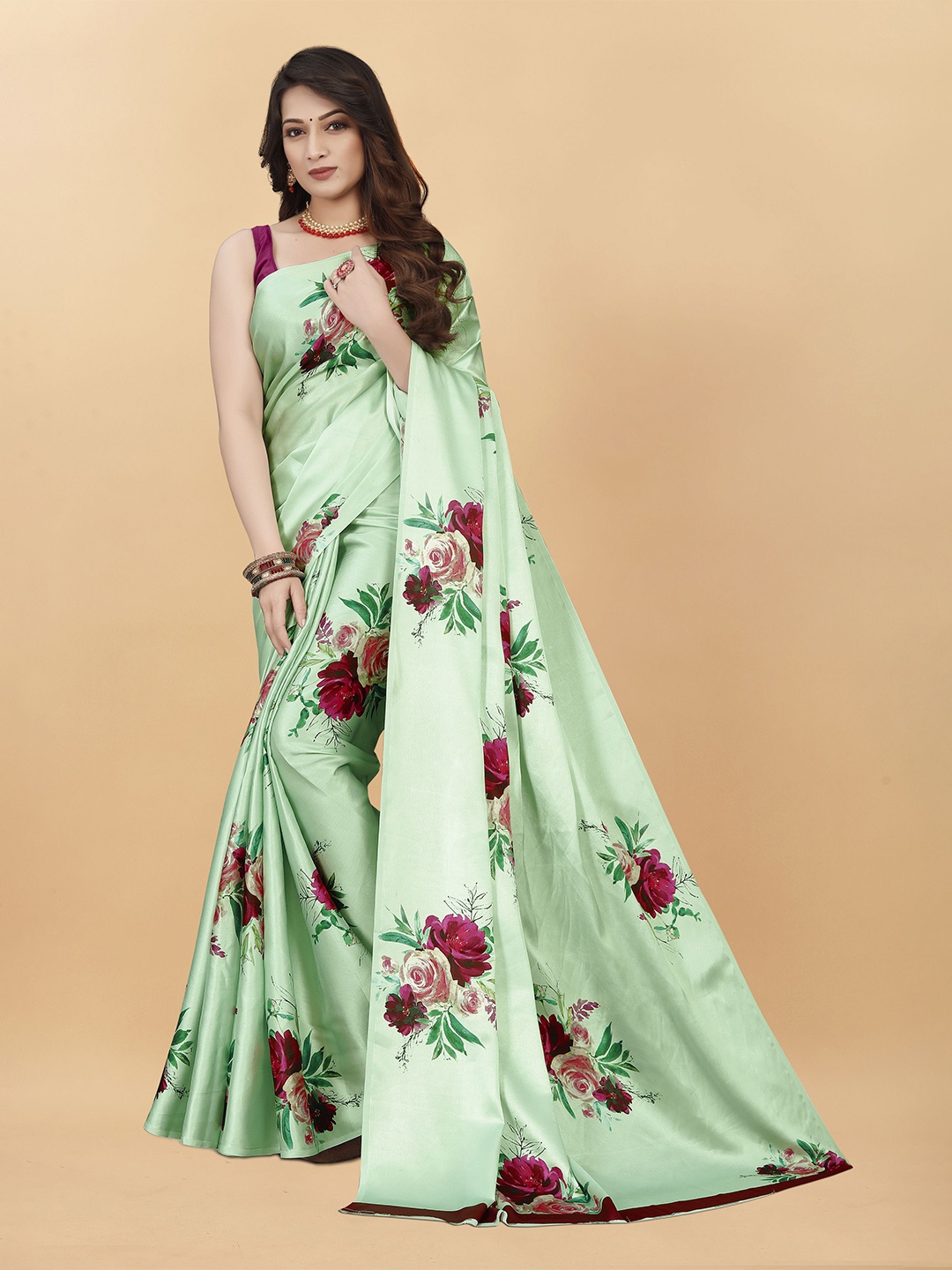 

DIVASTRI Floral Satin Banarasi Saree, Olive