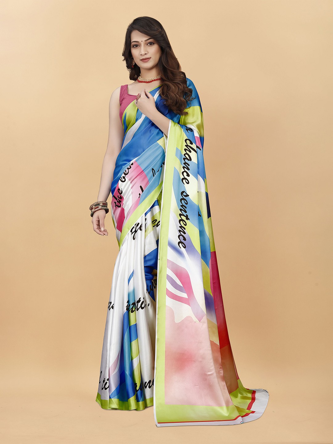 

DIVASTRI Striped Satin Banarasi Saree, White