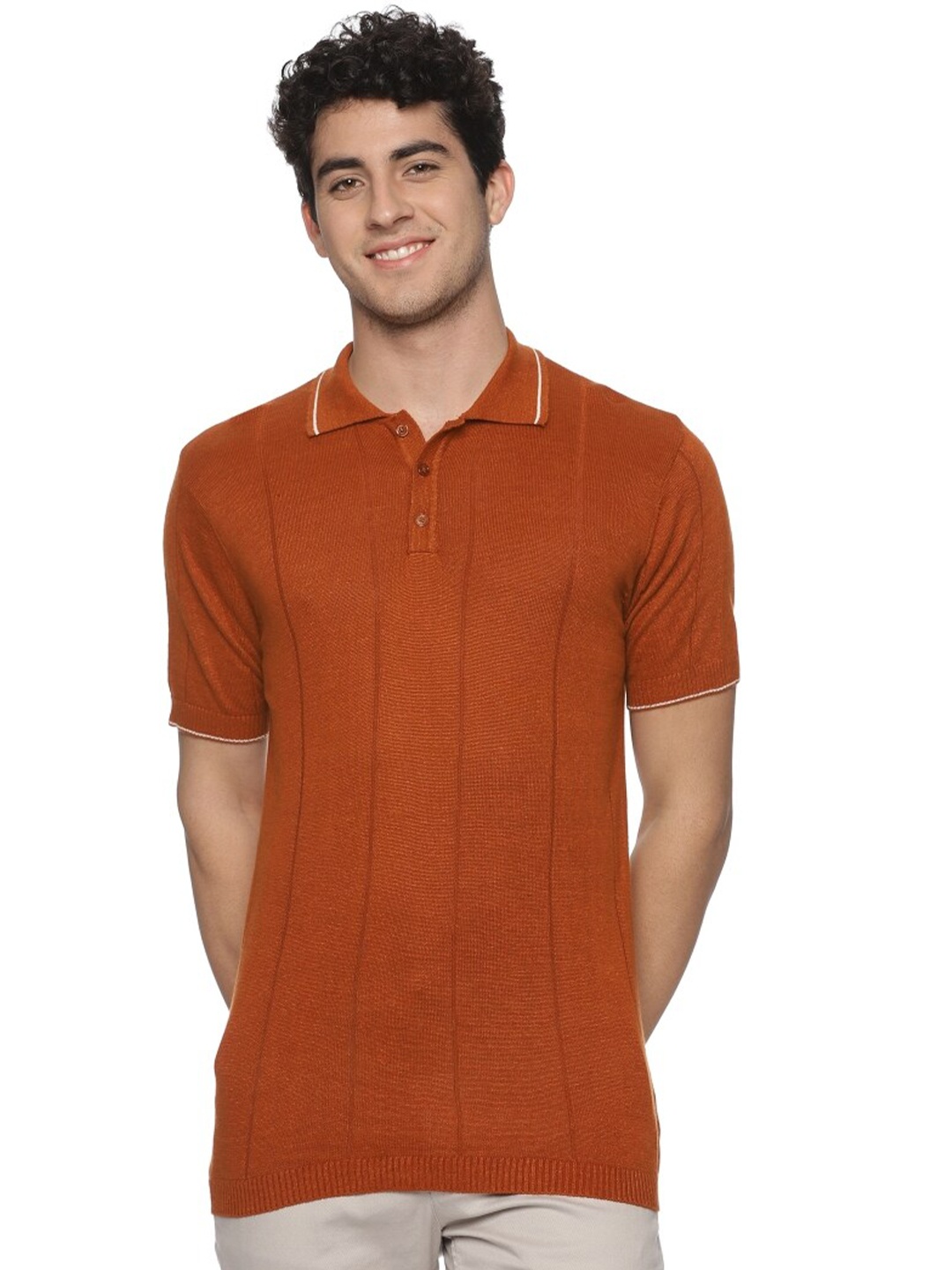 

Melvin Jones Polo Collar Cotton Linen T-shirt, Brown