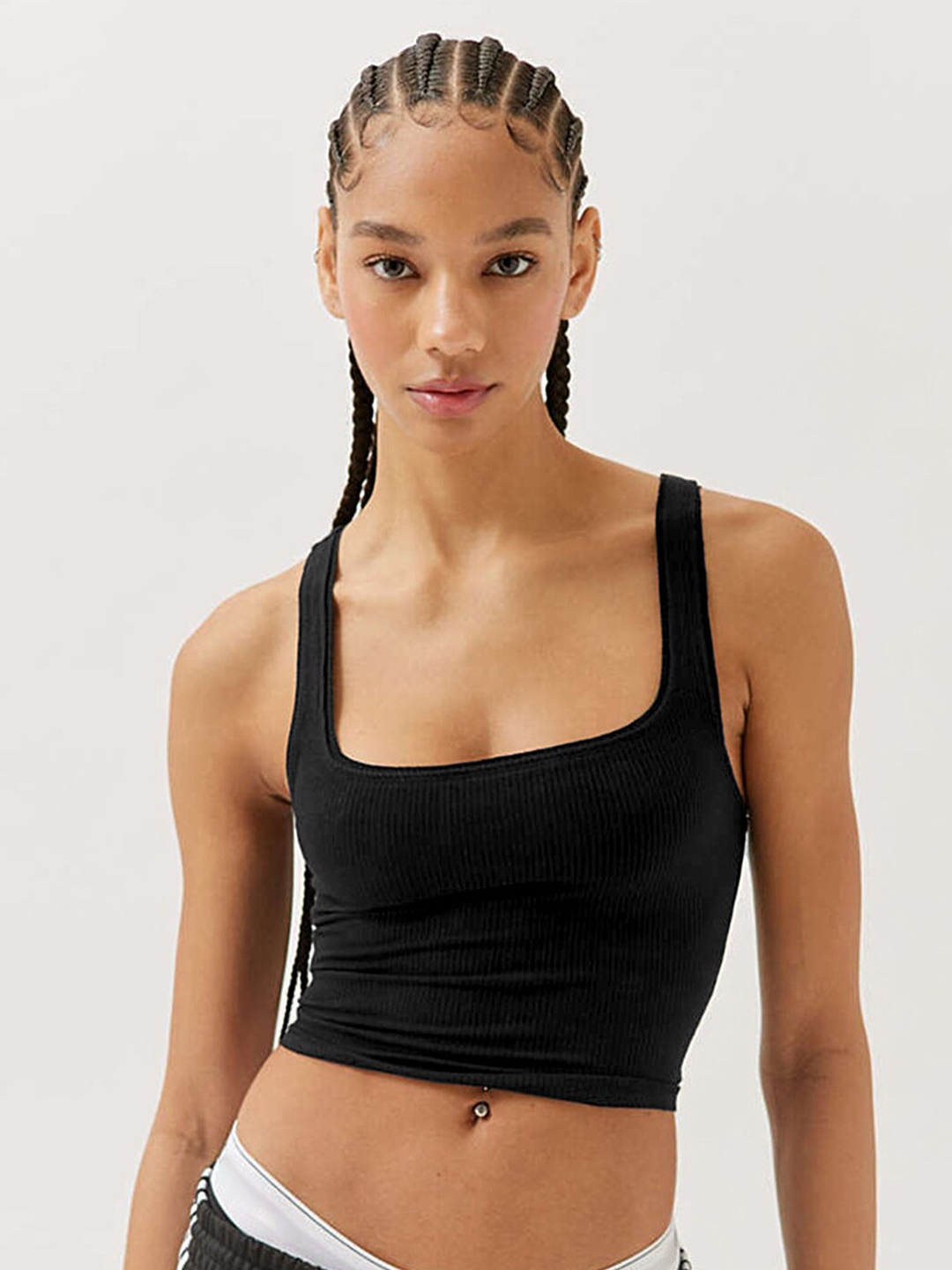 

LULU & SKY Shoulder Straps Fitted Crop Top, Black