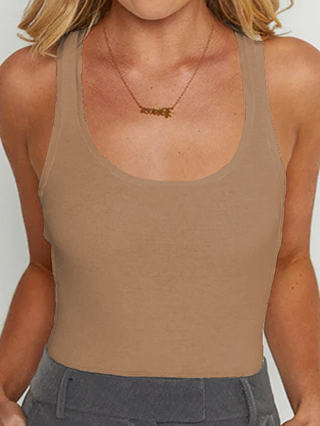

LULU & SKY Scoop Neck Bodysuit, Brown