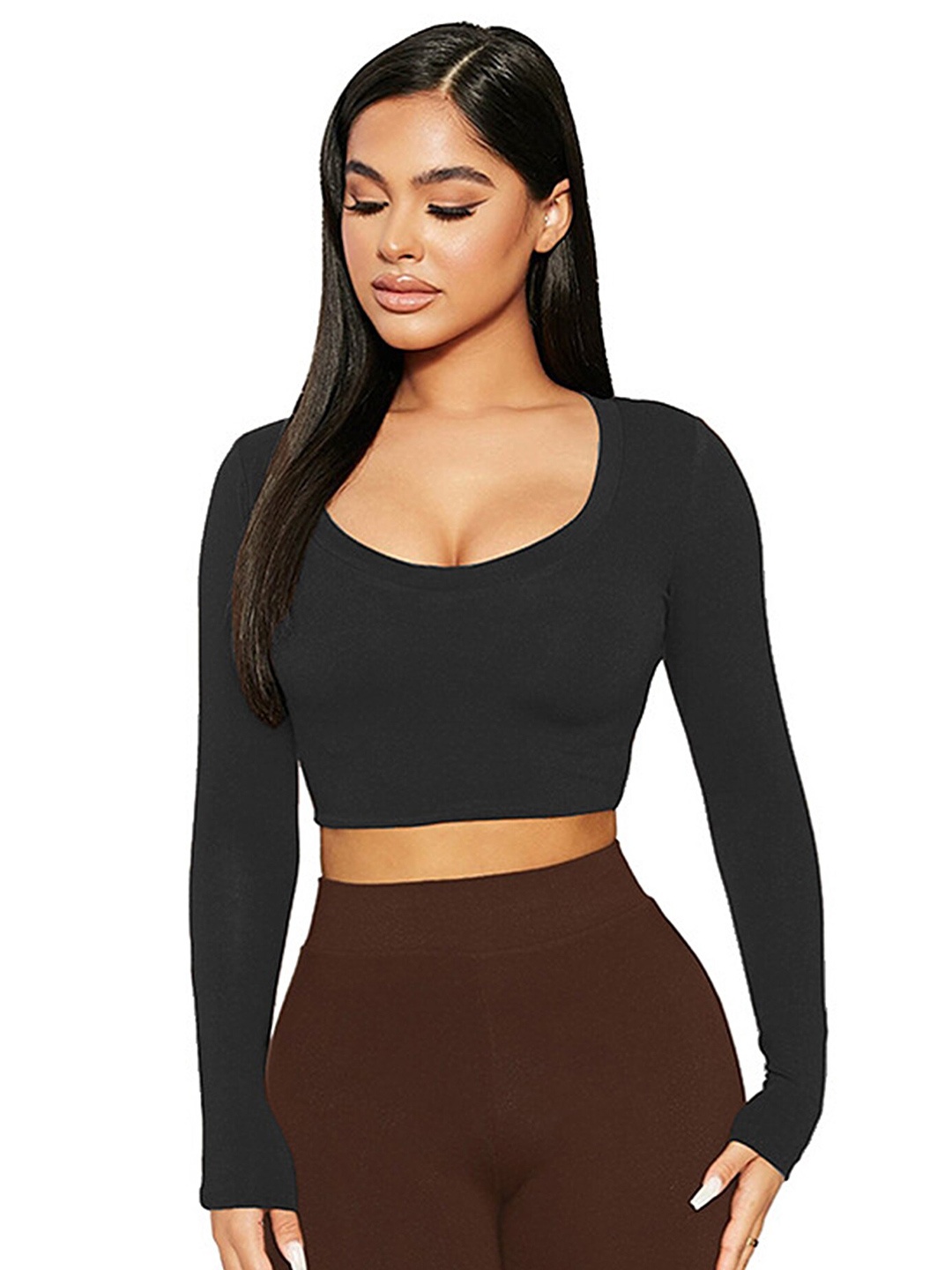 

LULU & SKY Scoop Neck Fitted Crop Top, Black