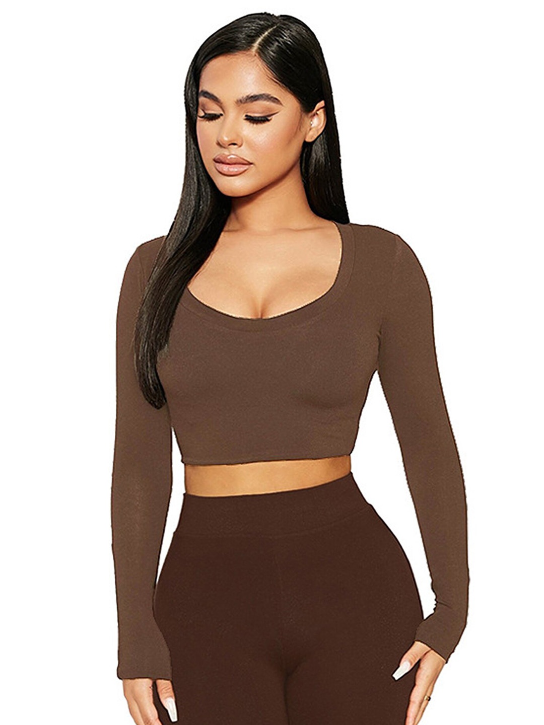 

LULU & SKY Scoop Neck Fitted Crop Top, Brown