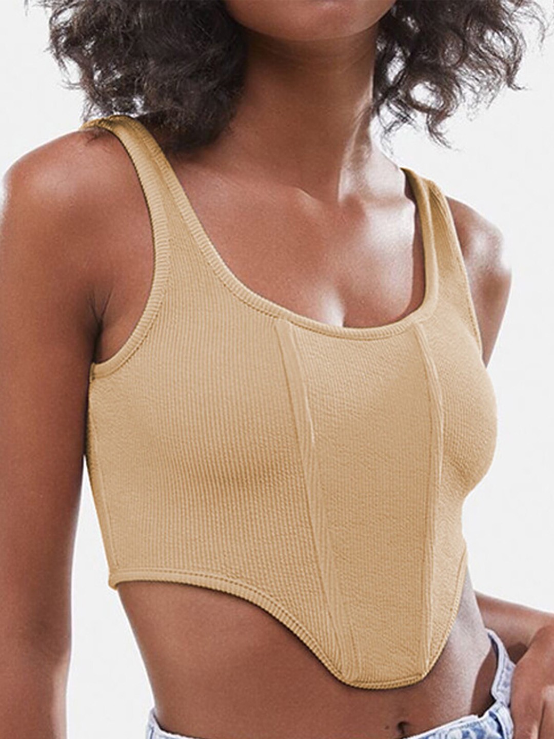 

LULU & SKY Shoulder Straps Crop Tank Top, Beige