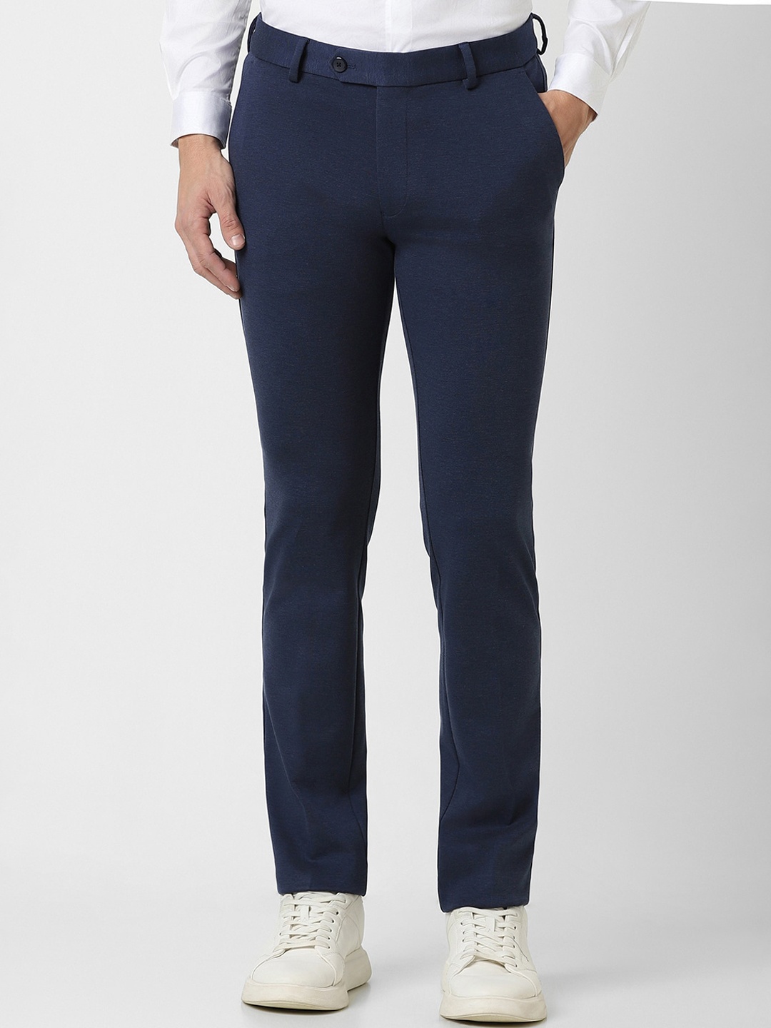 

Peter England Men Slim Fit Mid-Rise Trousers, Navy blue