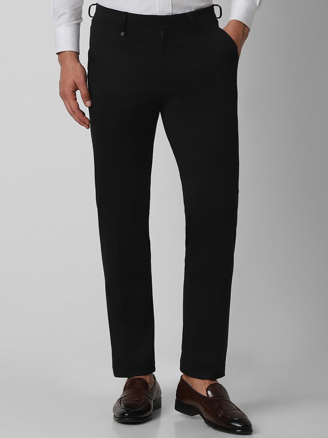 

V Dot Men Skinny Fit Formal Trousers, Black