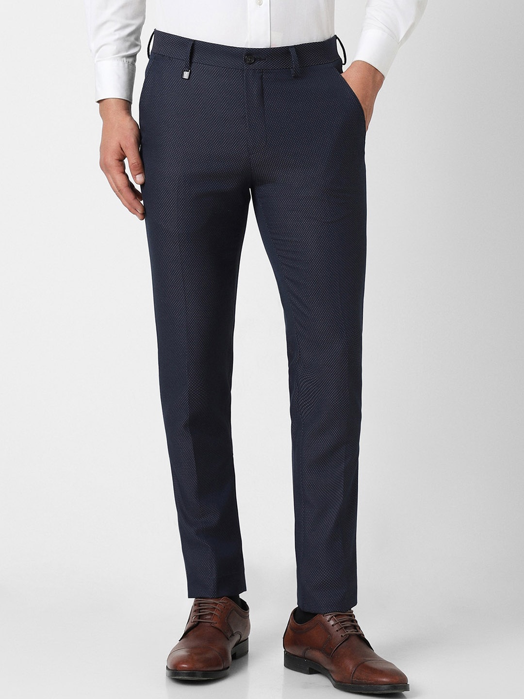 

V Dot Men Skinny Fit Formal Trousers, Navy blue