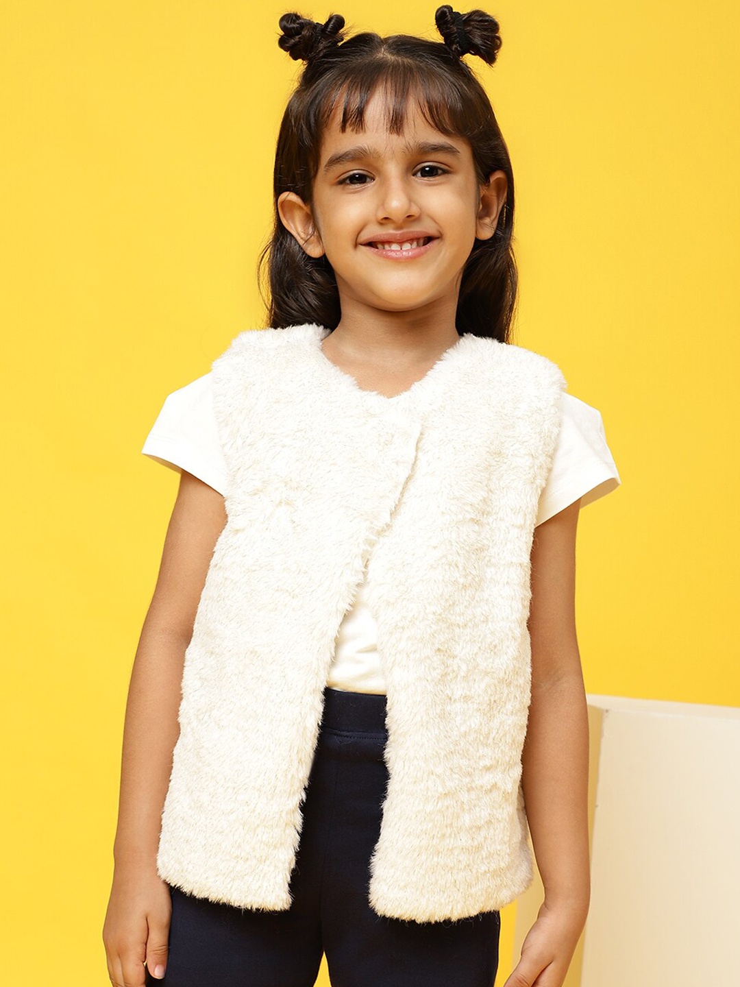 

TALES & STORIES Girls Self Design Lightweight Open Front Jacket, Cream