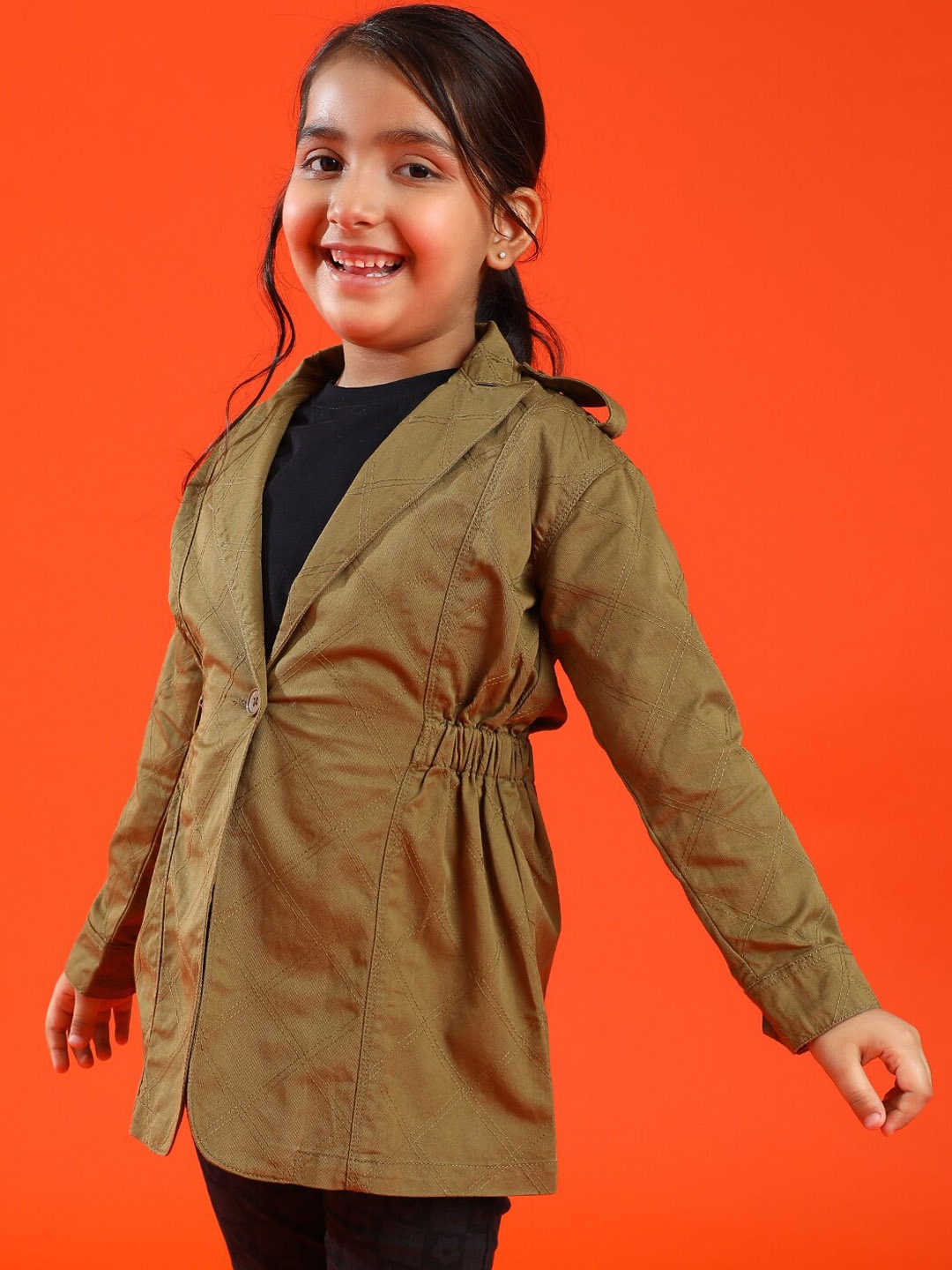 

TALES & STORIES Girls Peak Collar Lightweight Pure Cotton Tailored Jacket, Olive