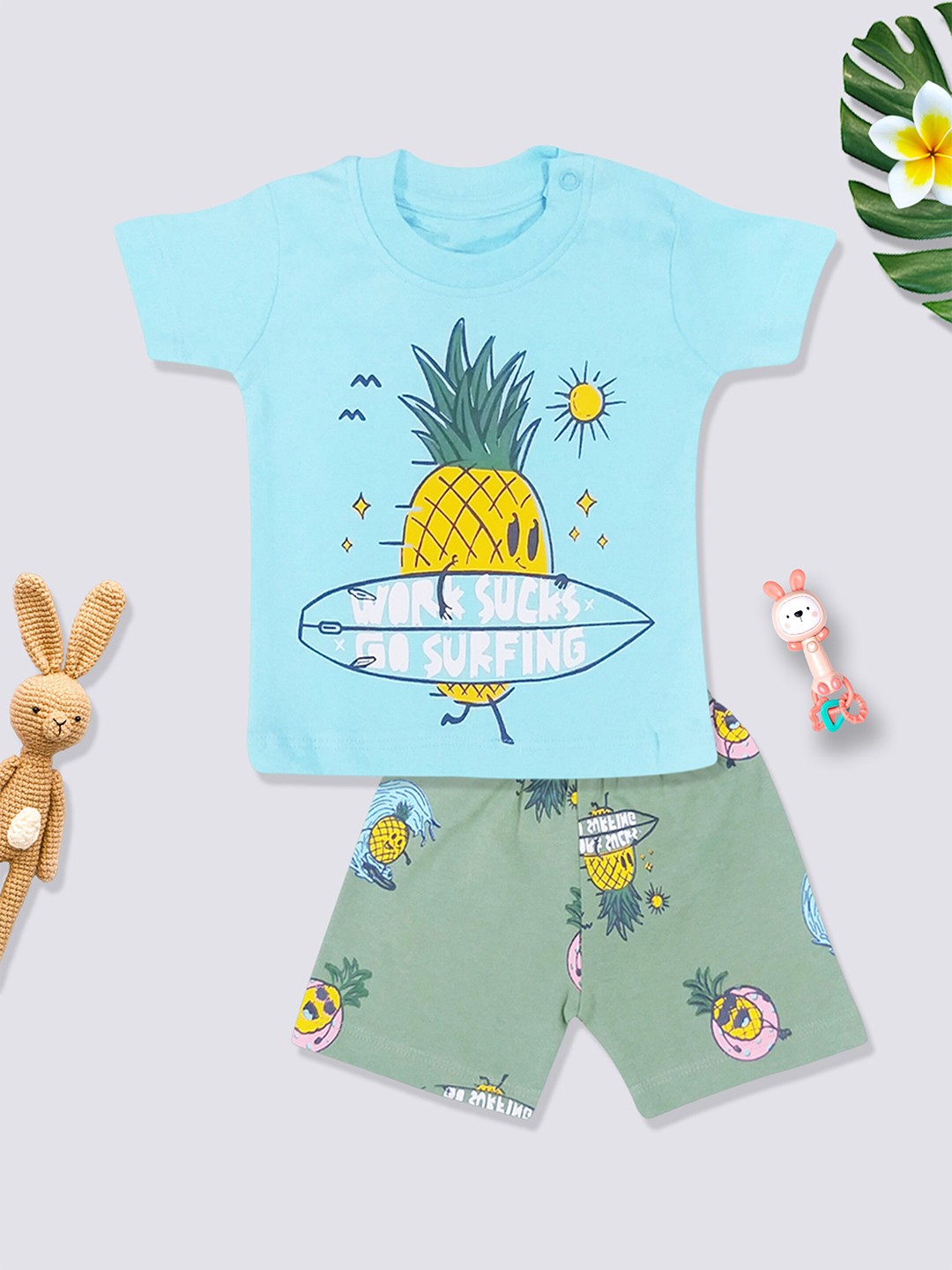 

Moms Love Infants Boys Printed Pure Cotton T-shirt With Shorts, Blue