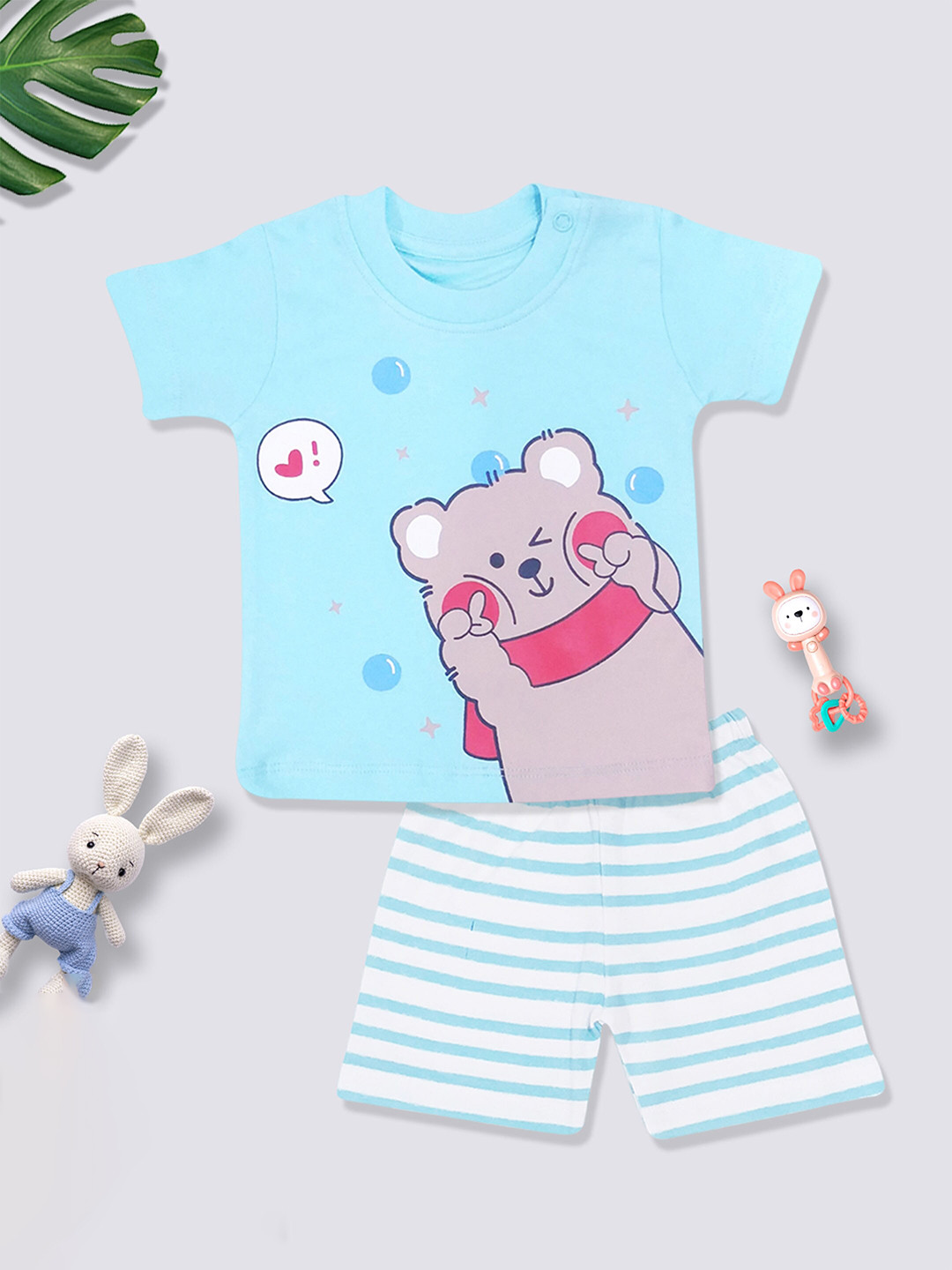 

Moms Love Infants Boys Printed Pure Cotton T-shirt with Shorts, Blue