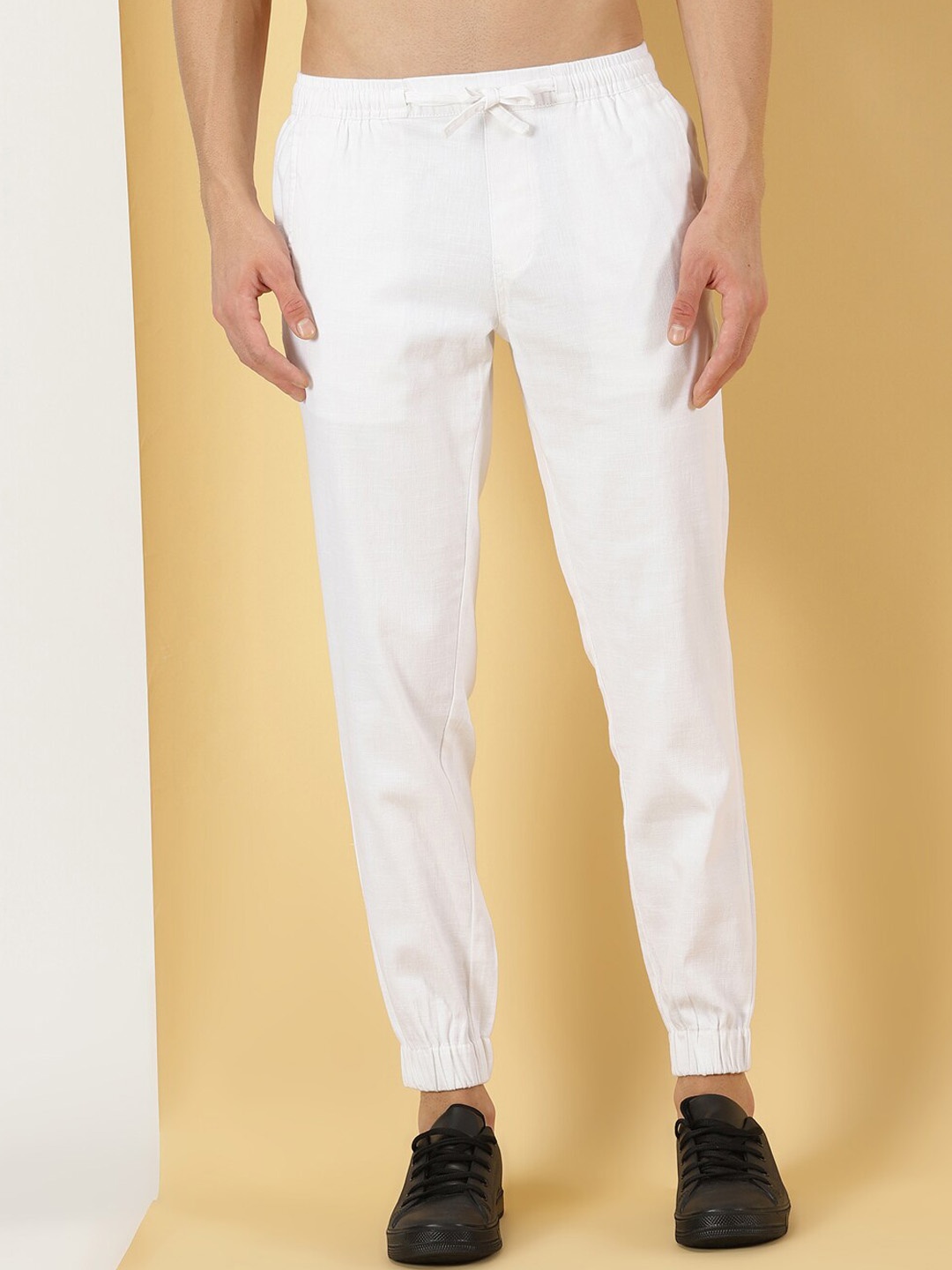 

Thomas Scott Men Smart Linen Cotton Joggers Trousers, White