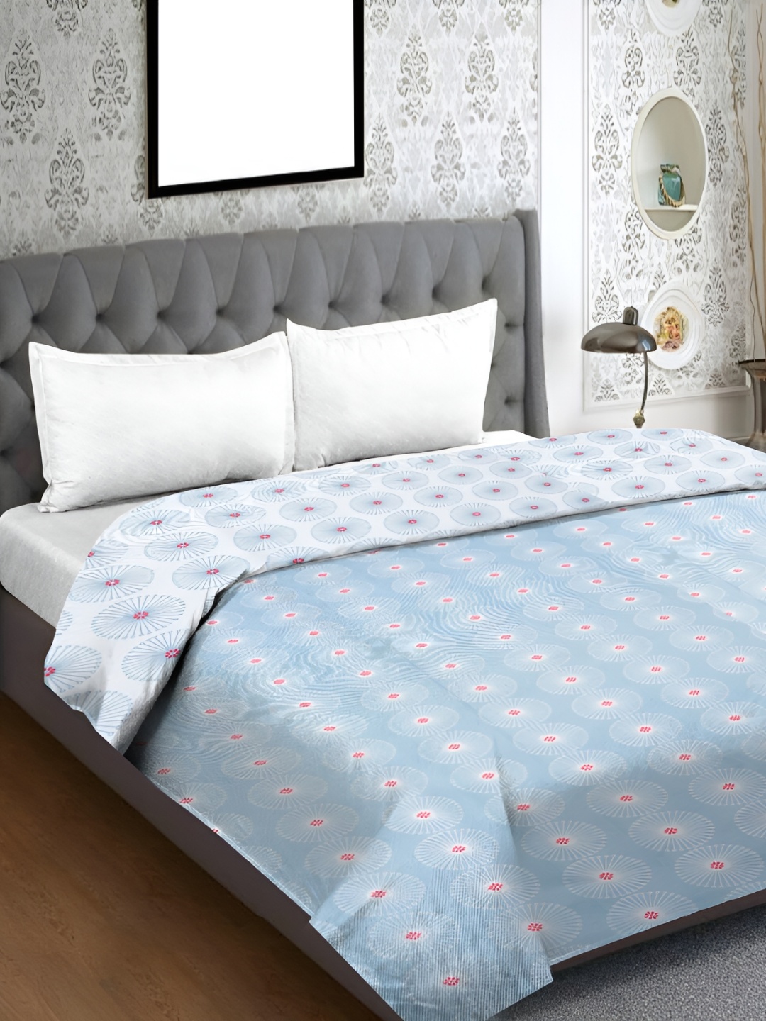 

RRC Turquoise Blue & White Floral Cotton AC Room 150 GSM Double Bed Dohar