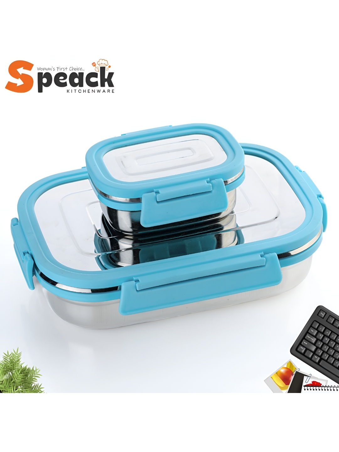 

Speack Blue Stainless Steel Dishwasher Safe Lunch Box 1.100 L