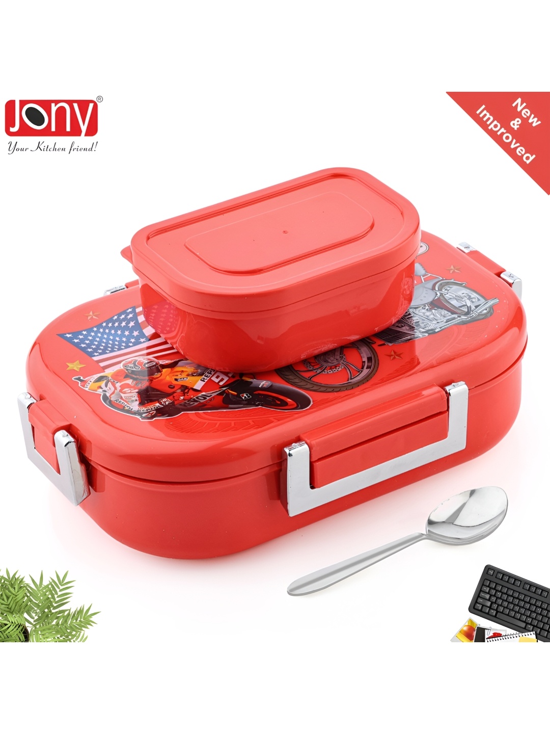 

Speack Red Stainless Steel Dishwasher Safe Lunch Box 900 ml