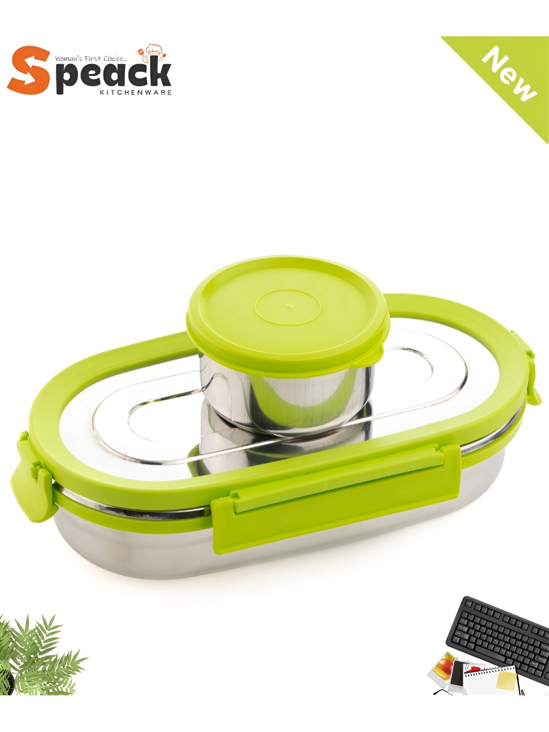 

Speack Green Stainless Steel Dishwasher Safe Lunch Box 700 ml