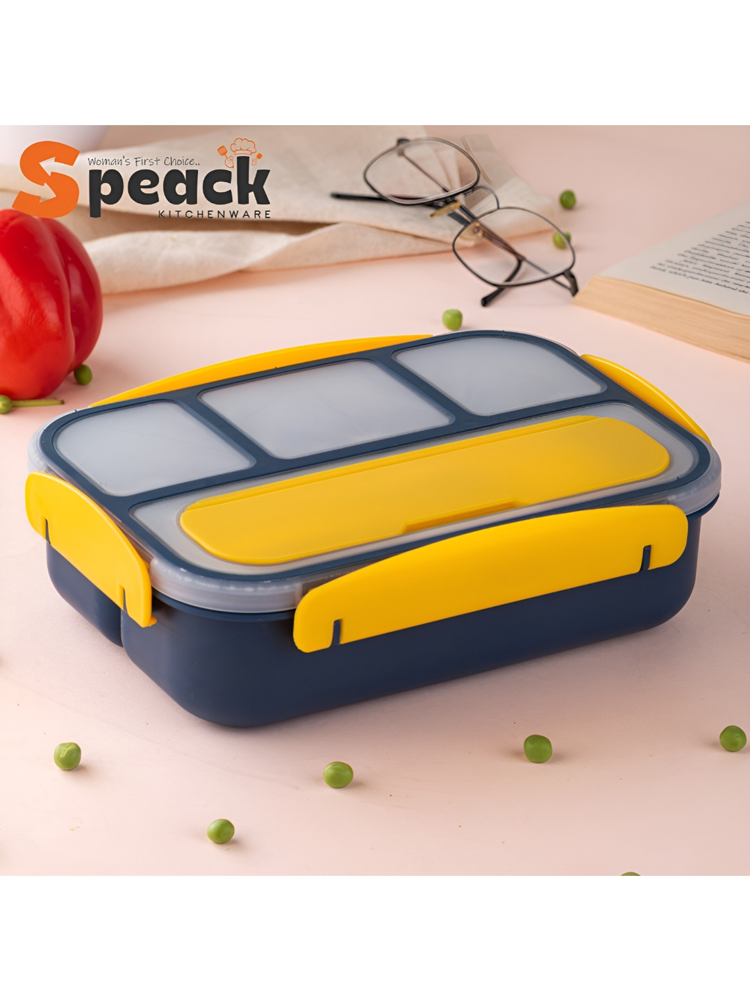 

Speack Navy Blue & Yellow Dishwasher Safe Lunch Box 800 ml