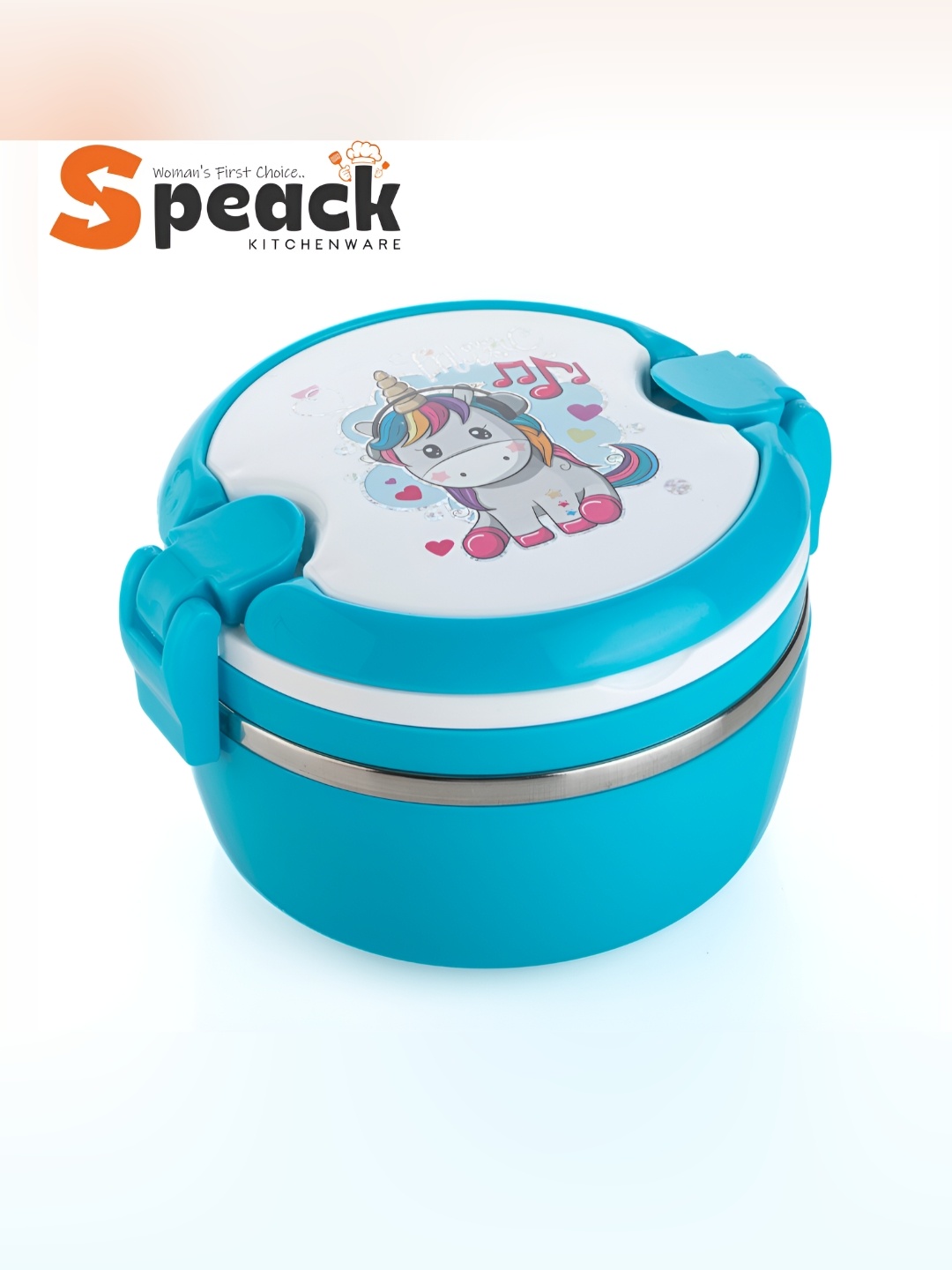 

Speack Blue & White Stainless Steel Dishwasher Safe Lunch Box 550 ml