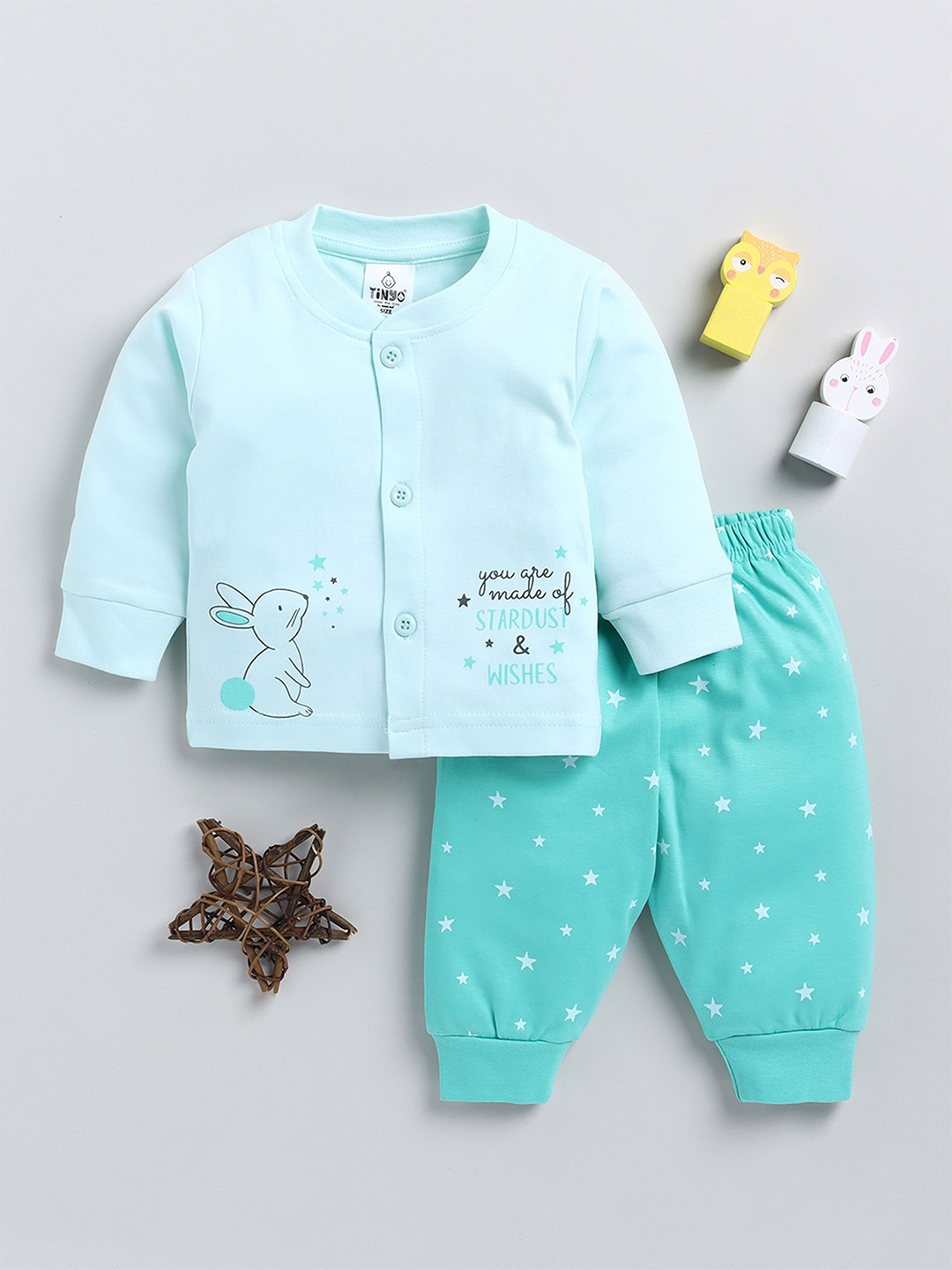 

Moms Love Infants Girls Printed Front Open Pure Cotton T-Shirt with Joggers, Green