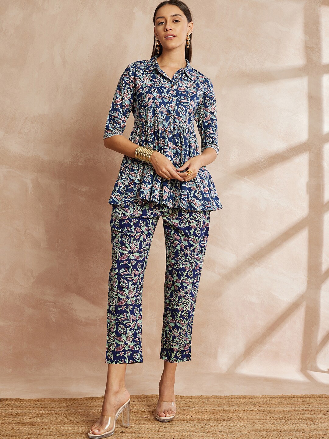 

all about you Floral Printed Pure Cotton Tunic With Trousers, Blue