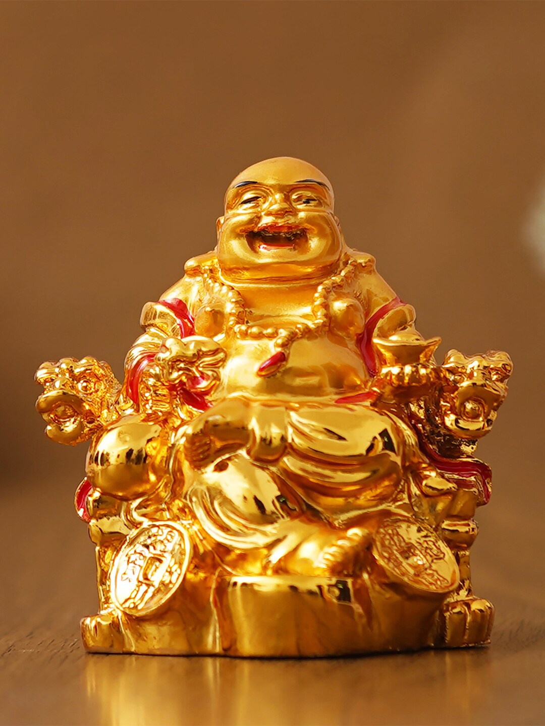 

eCraftIndia Gold Toned Laughing Buddha Idol Showpiece