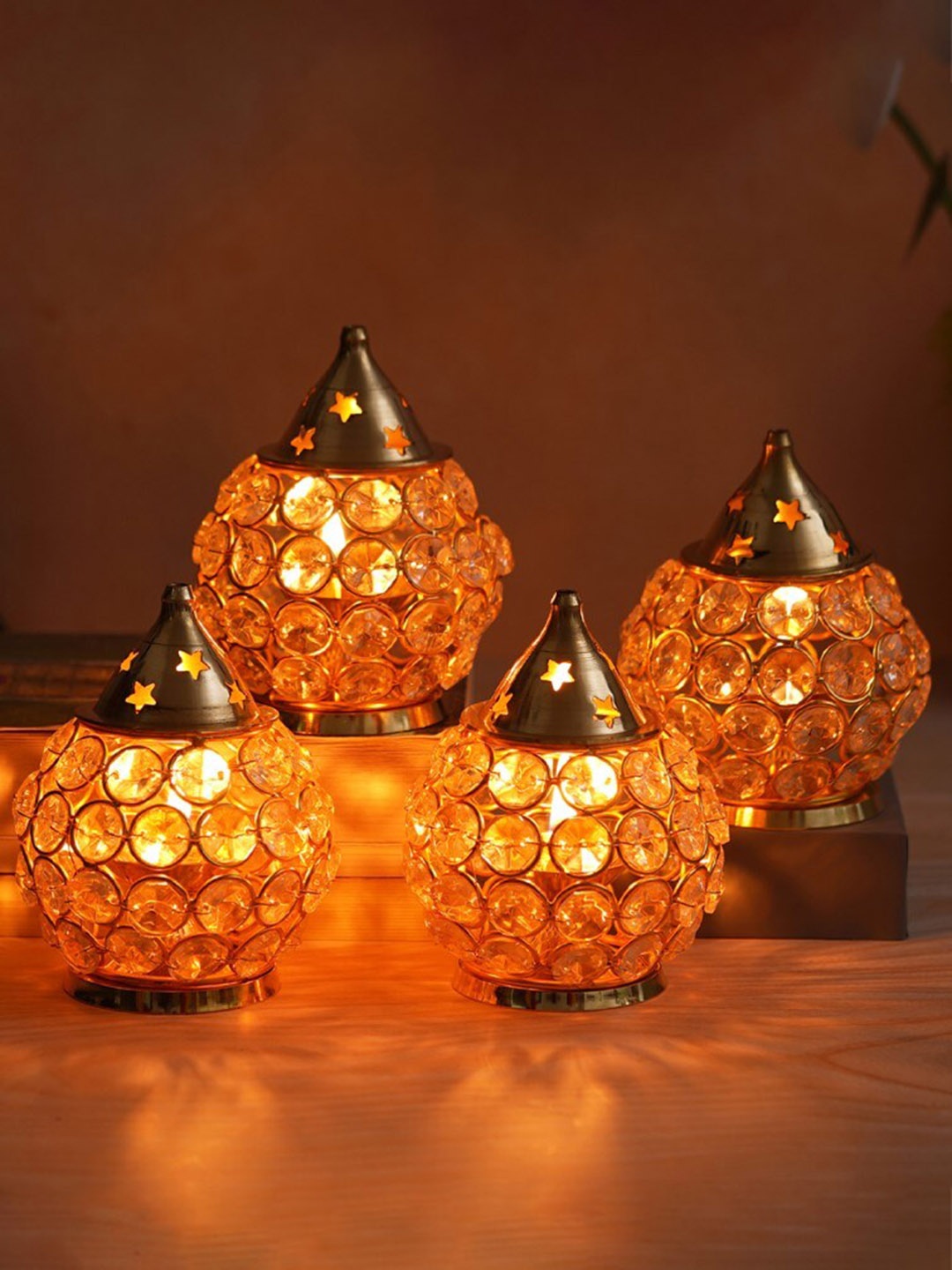 

eCraftIndia 4 Pieces Beige Crystal Akhand Diyas