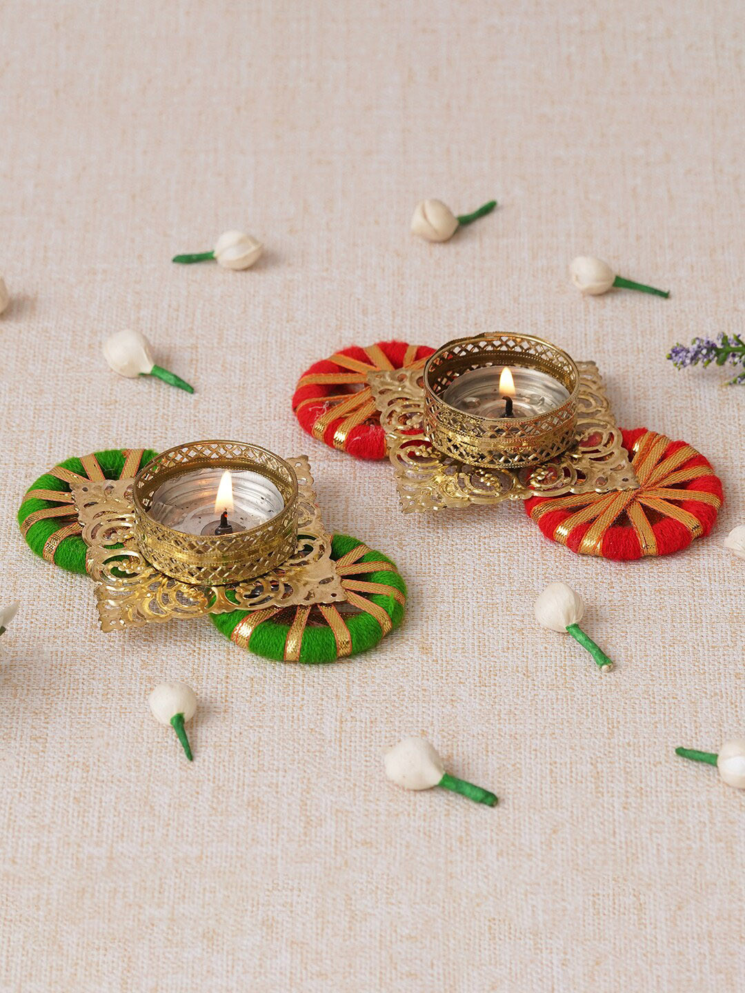 

eCraftIndia Gold Toned & Green Textured 2 Pieces Candle Holders