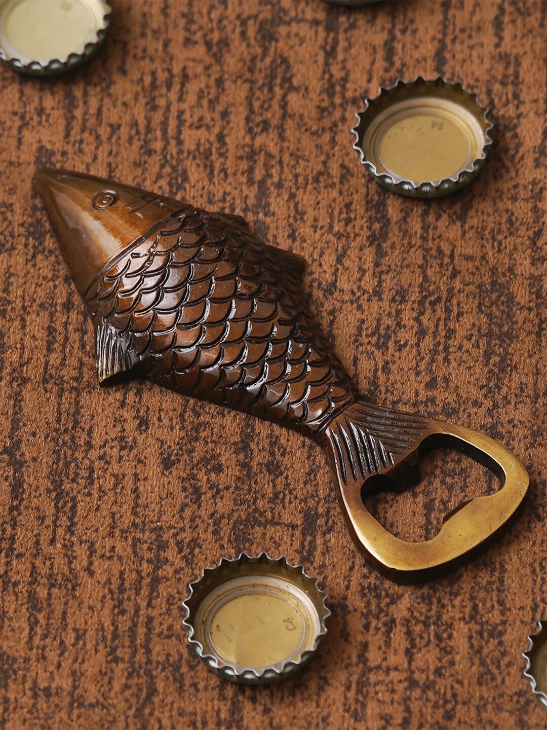 

eCraftIndia Brass Fish Bottle Opener, Brown