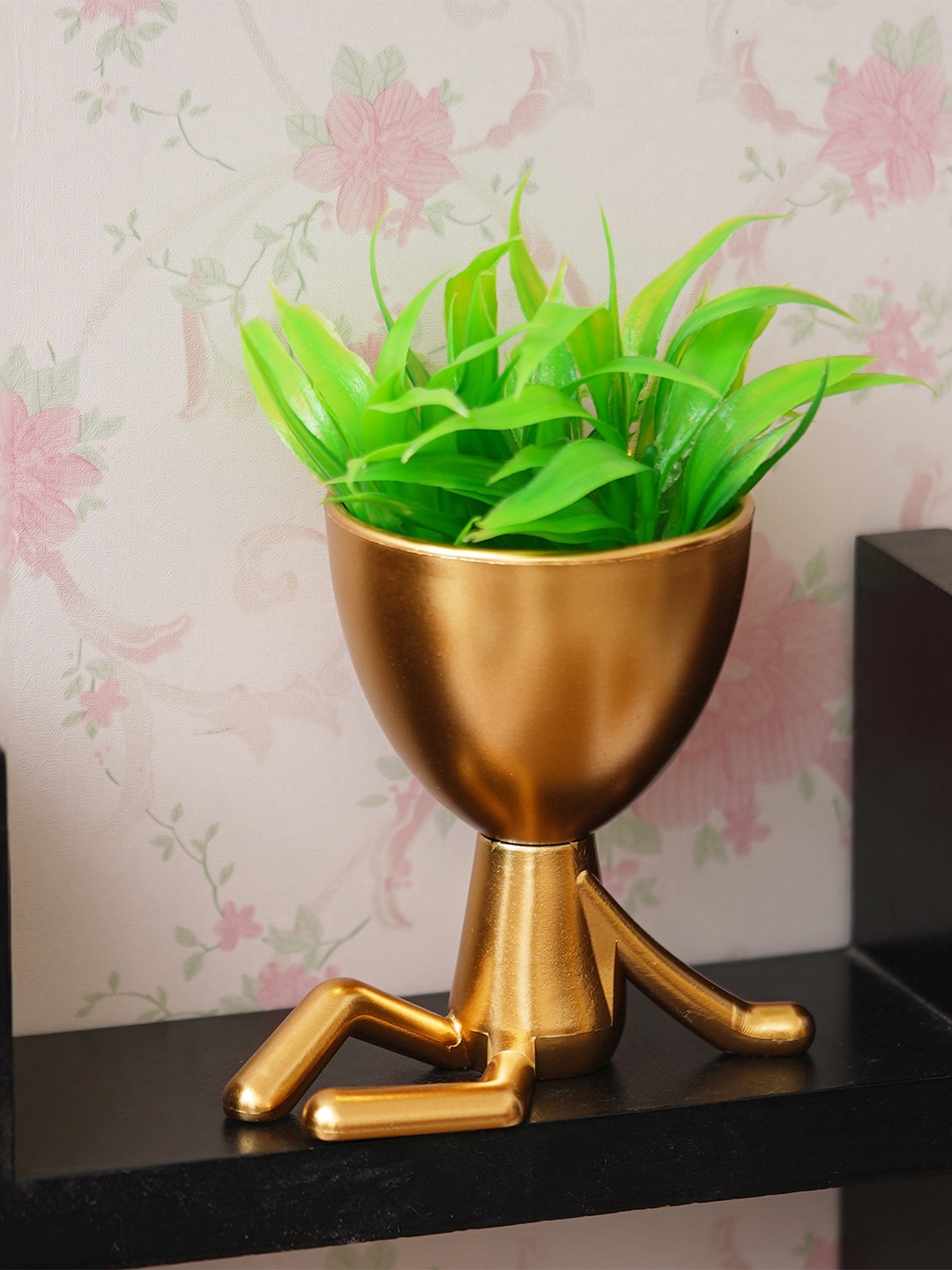 

eCraftIndia Humanoid Pot with Artificial Plant, Gold