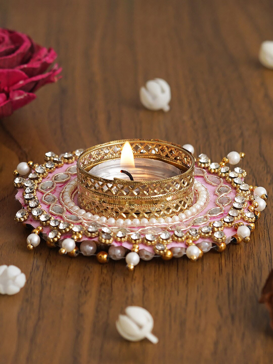 

eCraftIndia Pink Textured Round Shaped Candle Holders