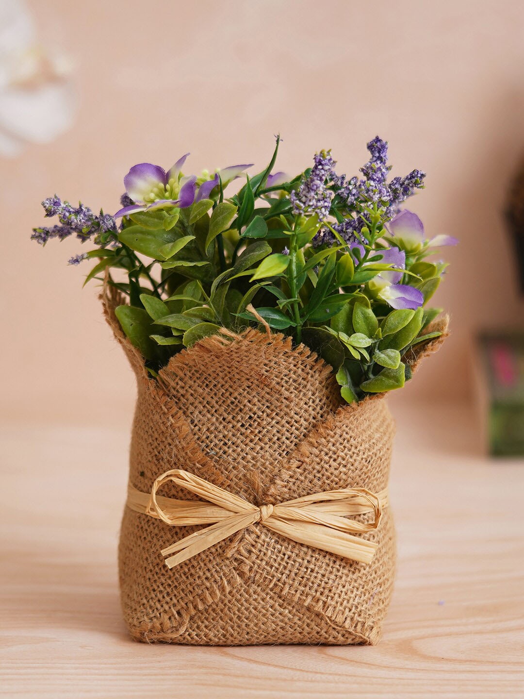 

eCraftIndia Brown Burlap Wrapped Artificial Flower Plant