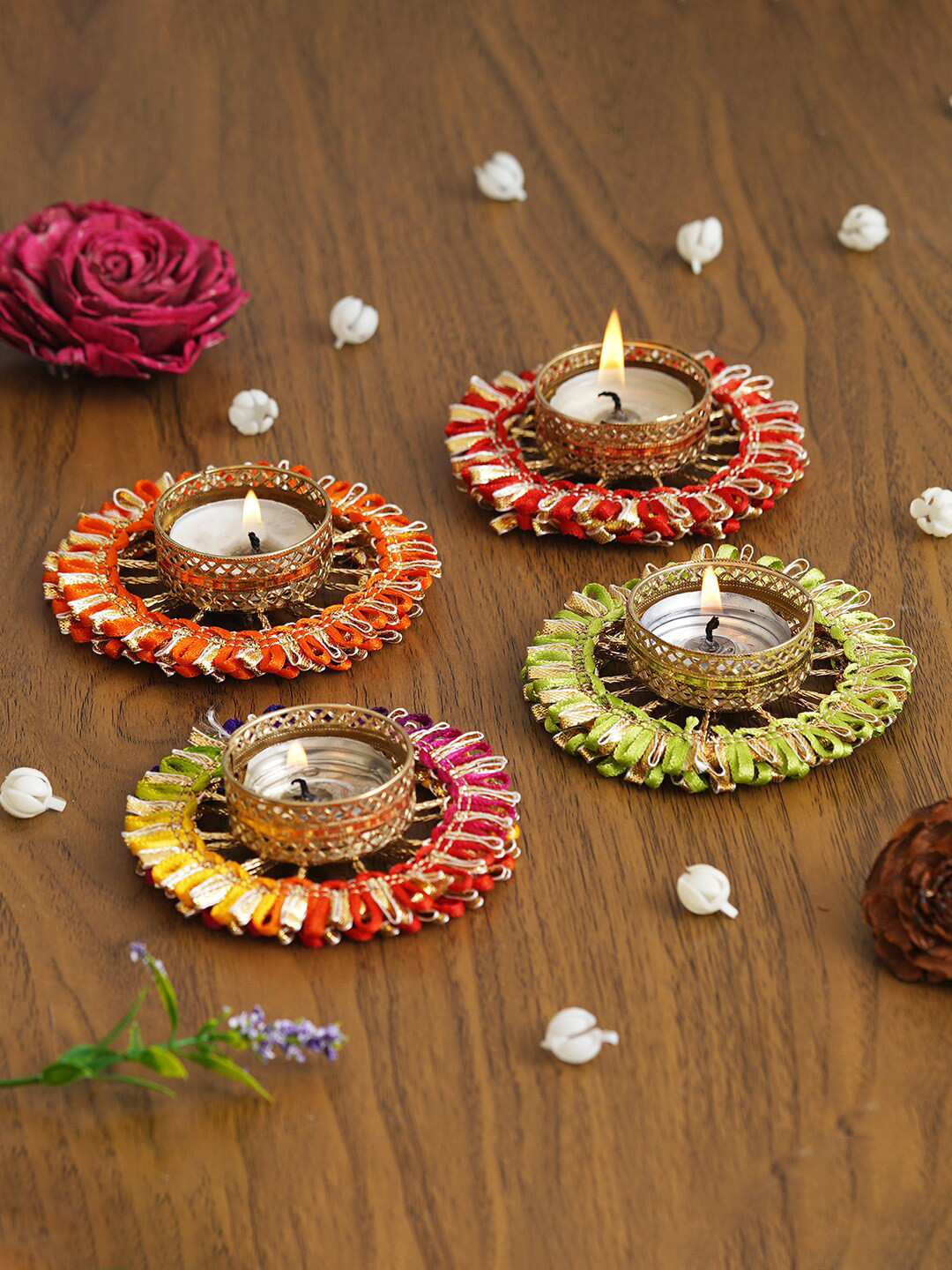 

eCraftIndia Red & Yellow 4 Pcs Candle Holder