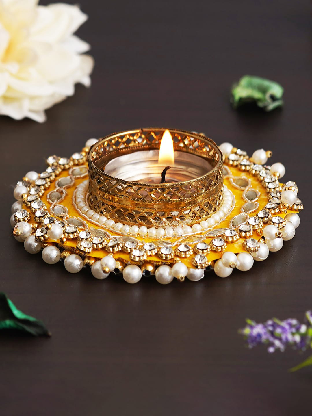 

eCraftIndia Yellow & Gold Toned Candle Holder