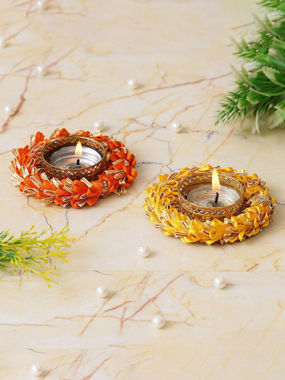 

eCraftIndia Yellow & Orange Coloured 2 Pcs Candle Holder