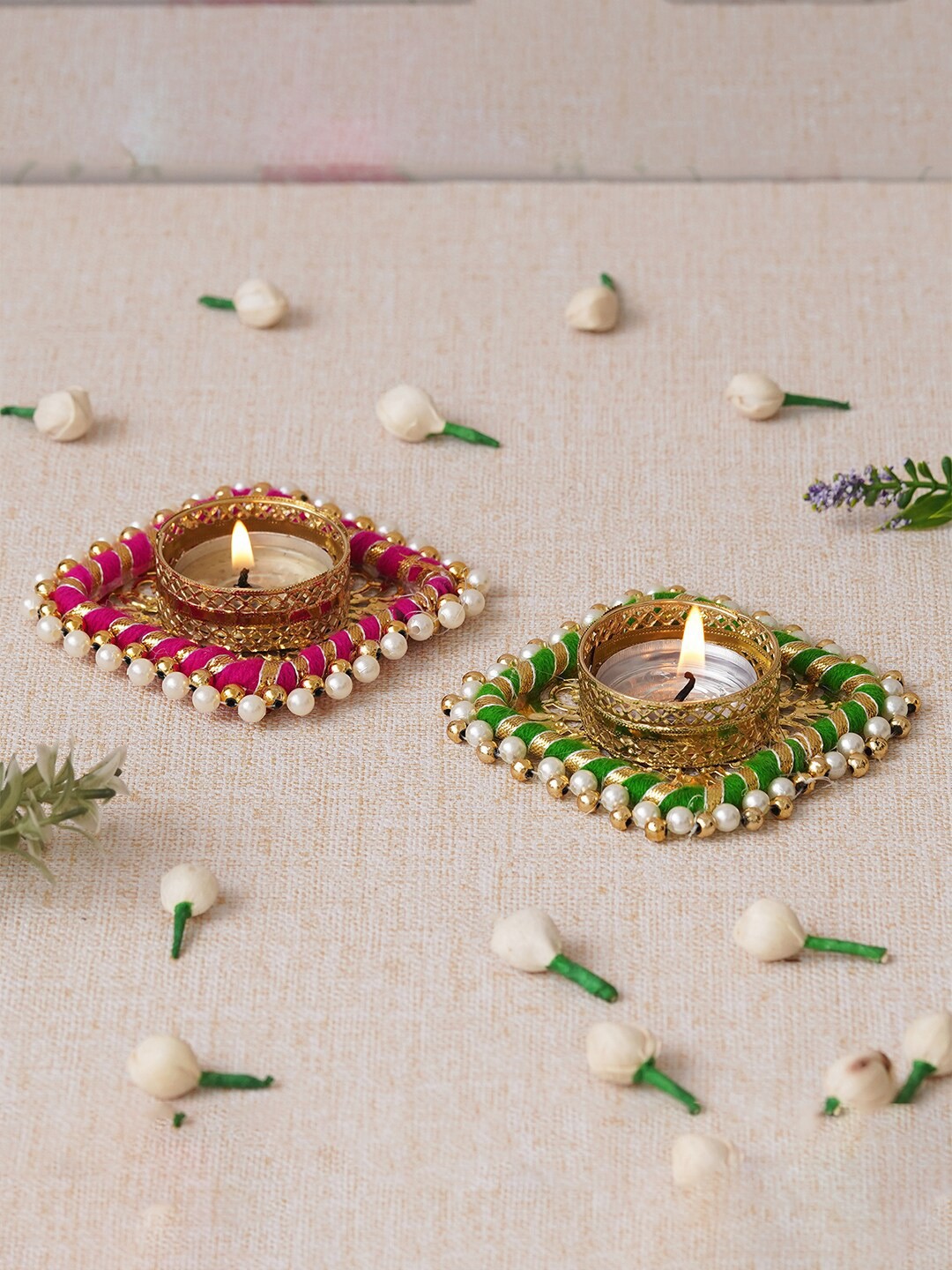 

eCraftIndia Pink & Green 2 Pcs Candle Holder