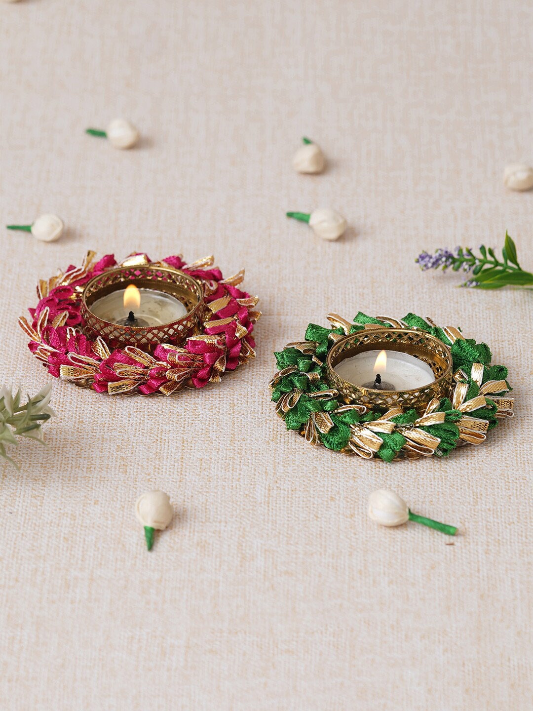 

eCraftIndia Green & Gold Toned 2 Pcs Candle Holder