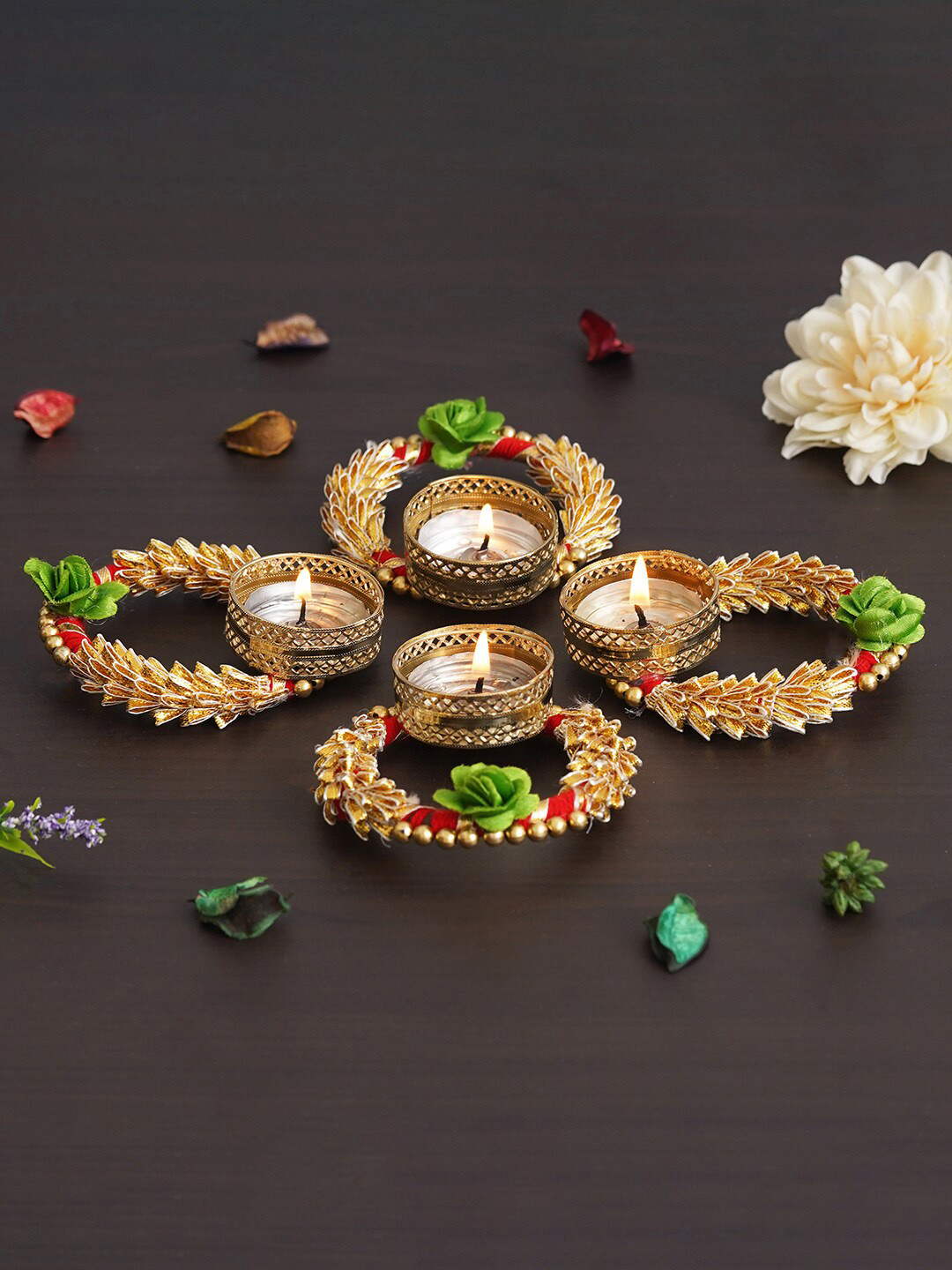 

eCraftIndia Gold Toned & Green 2 Pcs Candle Holder