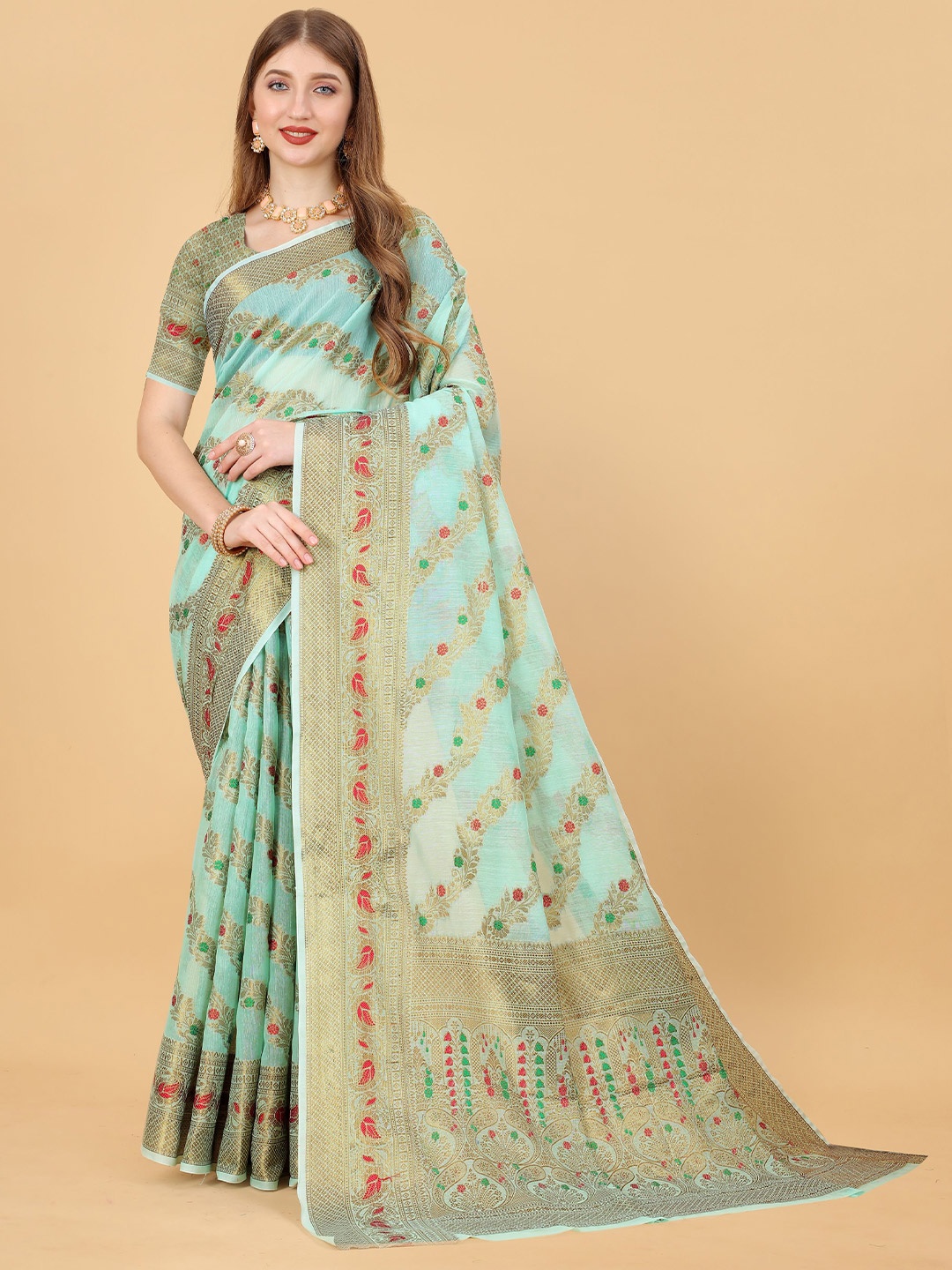 

NIWAA Woven Design Zari Organza Banarasi Saree, Blue