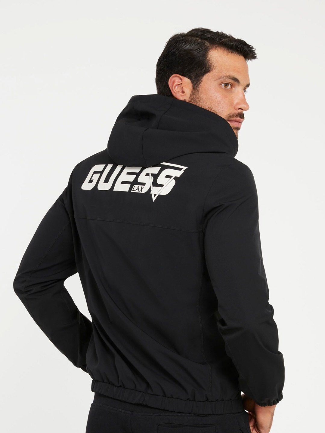 

GUESS Brand Logo Printed Hooded Front-Open Sweatshirt, Black