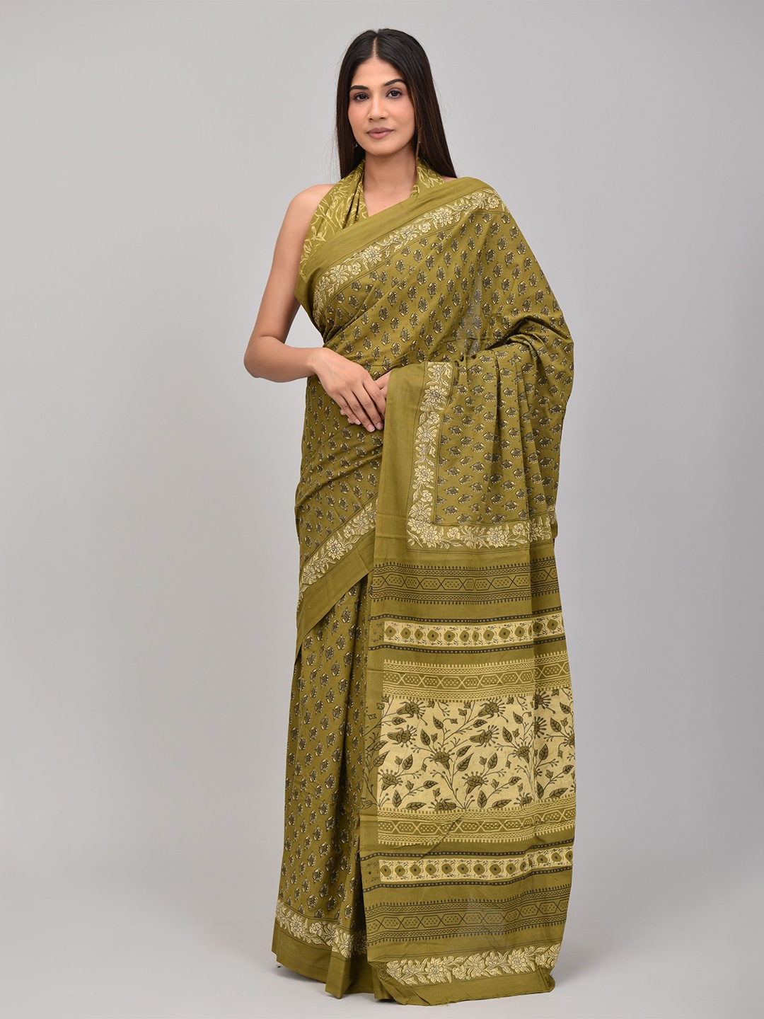 

Shivanya Handicrafts Floral Pure Cotton Block Print Saree, Mustard