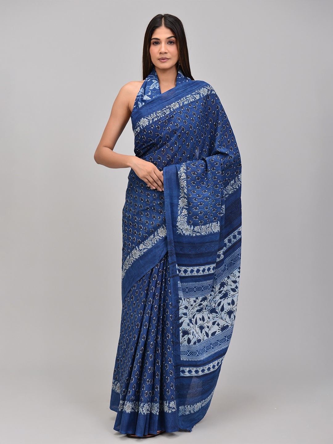 

Shivanya Handicrafts Ethnic Motifs Pure Cotton Block Print Saree, Blue