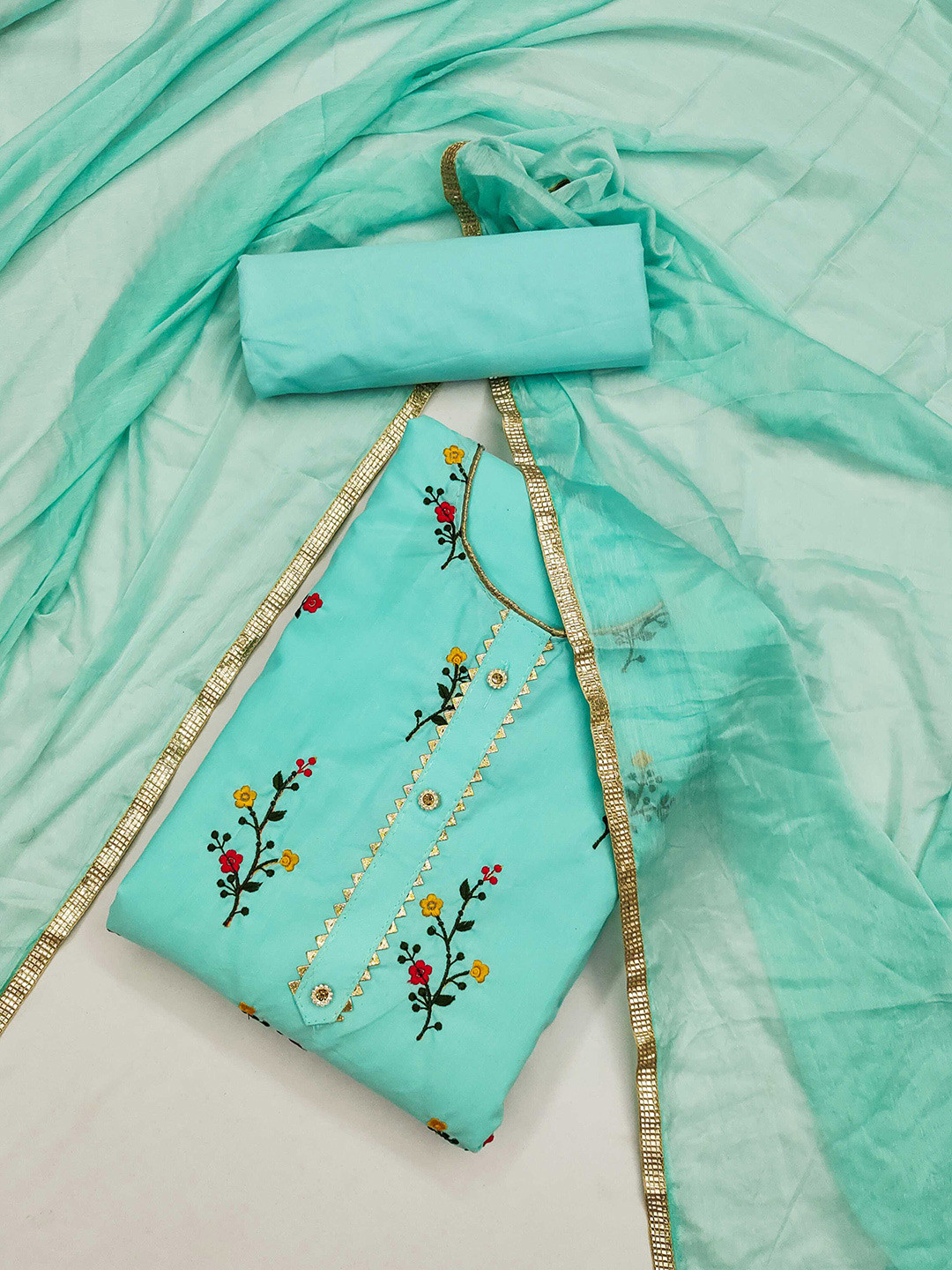 

Panzora Floral Embroidered Unstitched Dress Material, Blue