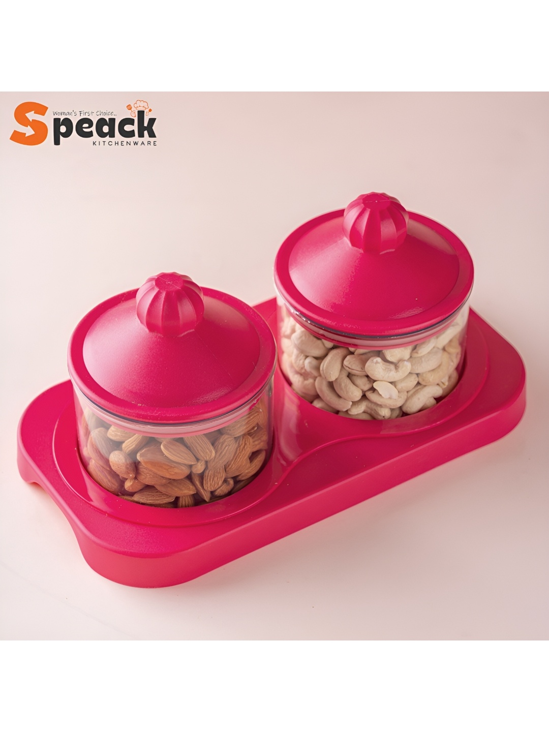 

Speack Pink 2 Pieces Food Containers with Leak-Free Lid and Tray 500 ml